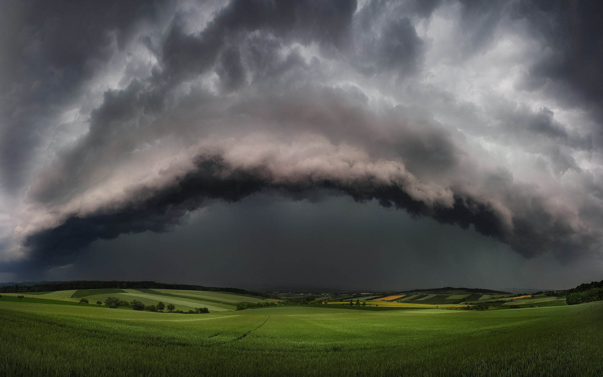 rural scene, nature, no people, clouds, tranquility, overcast, Supercell, thunder, green color, beauty in nature, Hill, idyllic, outdoors, environment, HD Wallpaper