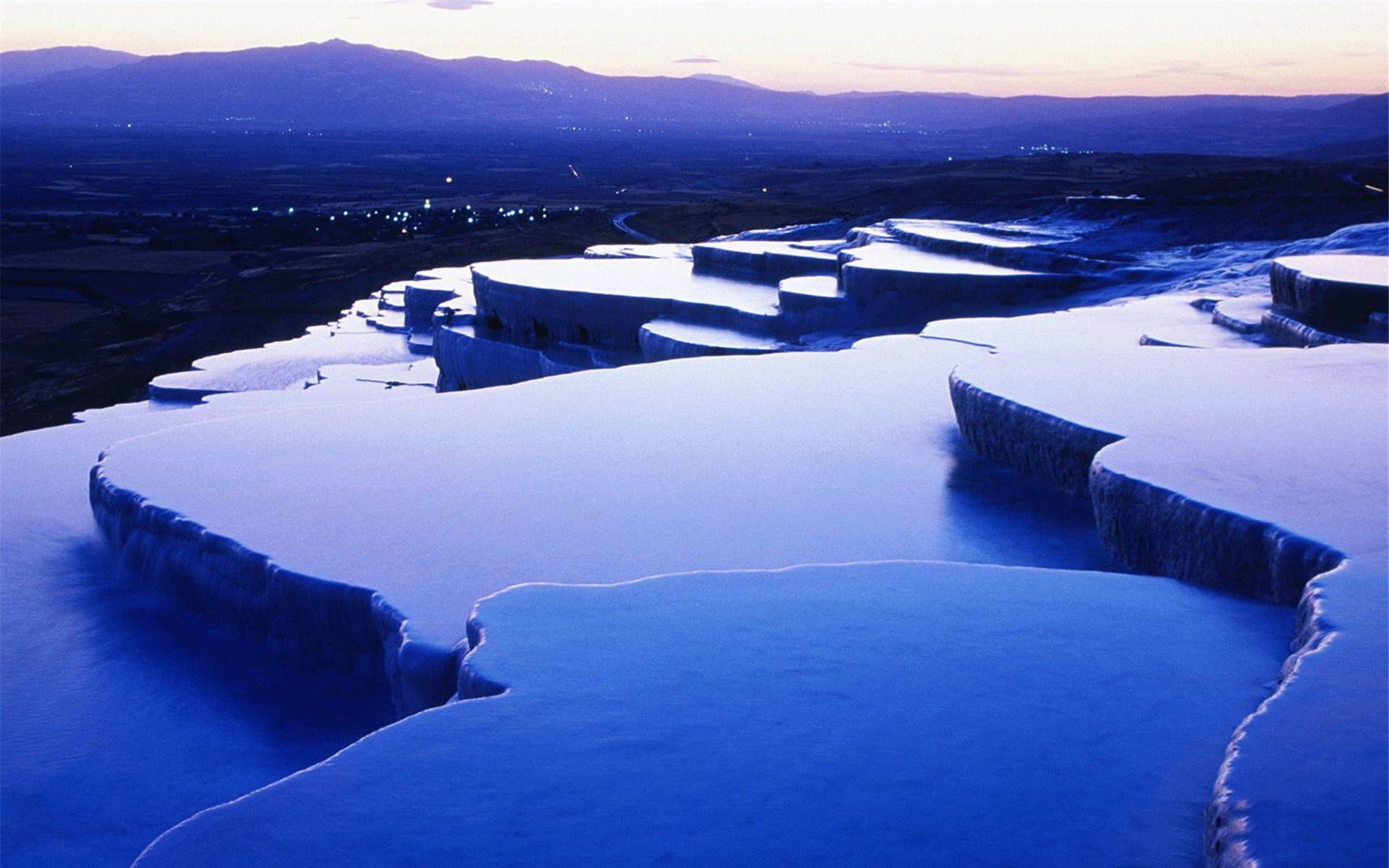 scenics - nature, sky, snow, denizli, pamukkale, cold temperature, mountain, high angle view, tranquility, no people, 1080P, river, landscape, city, frozen, HD Wallpaper