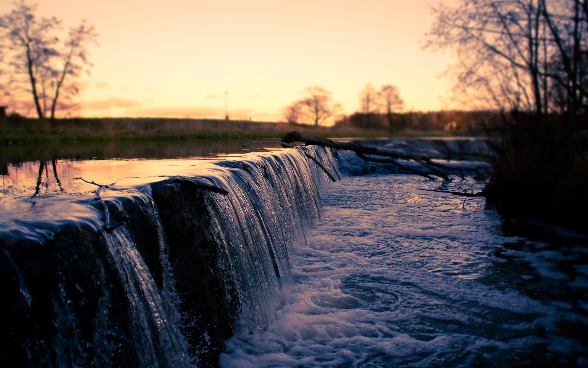 landscape, plant, no people, flowing water, cold temperature, river, water, tranquility, sunset, waterfall, flowing, beauty in nature, scenics - nature, HD Wallpaper