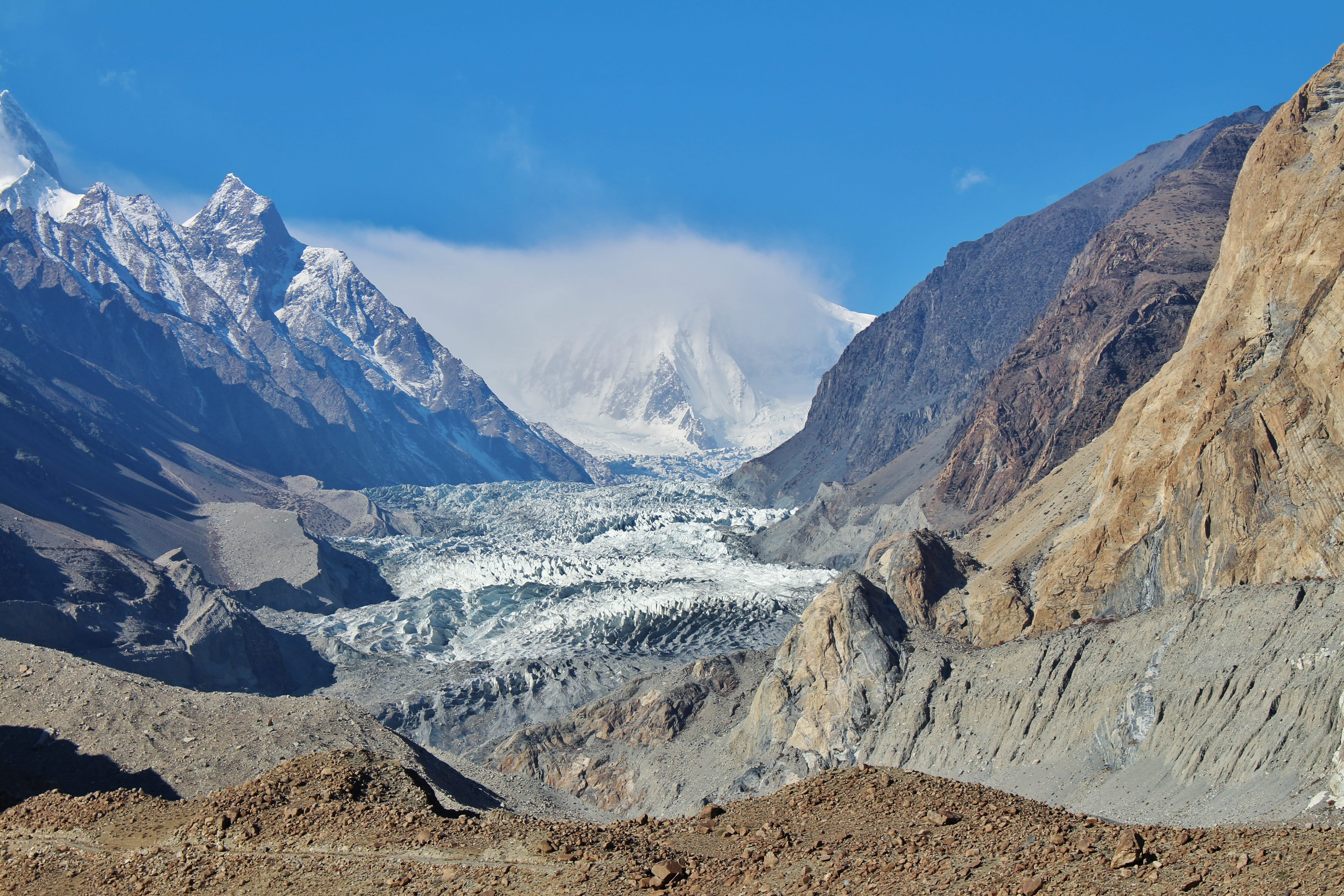 ice, range, high, karakorum, no people, hiking, pasu, snowcapped mountain, snow, sky, landscape, clouds, scenic, scenics, passu, travel, 5K, mountain, HD Wallpaper
