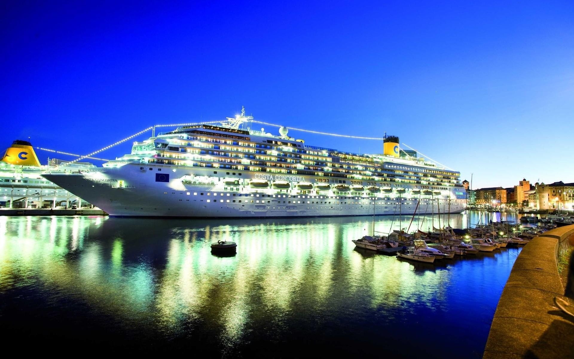 night, cruise ship, 1080P, five star, The Costa Concordia, luxury, port, HD Wallpaper
