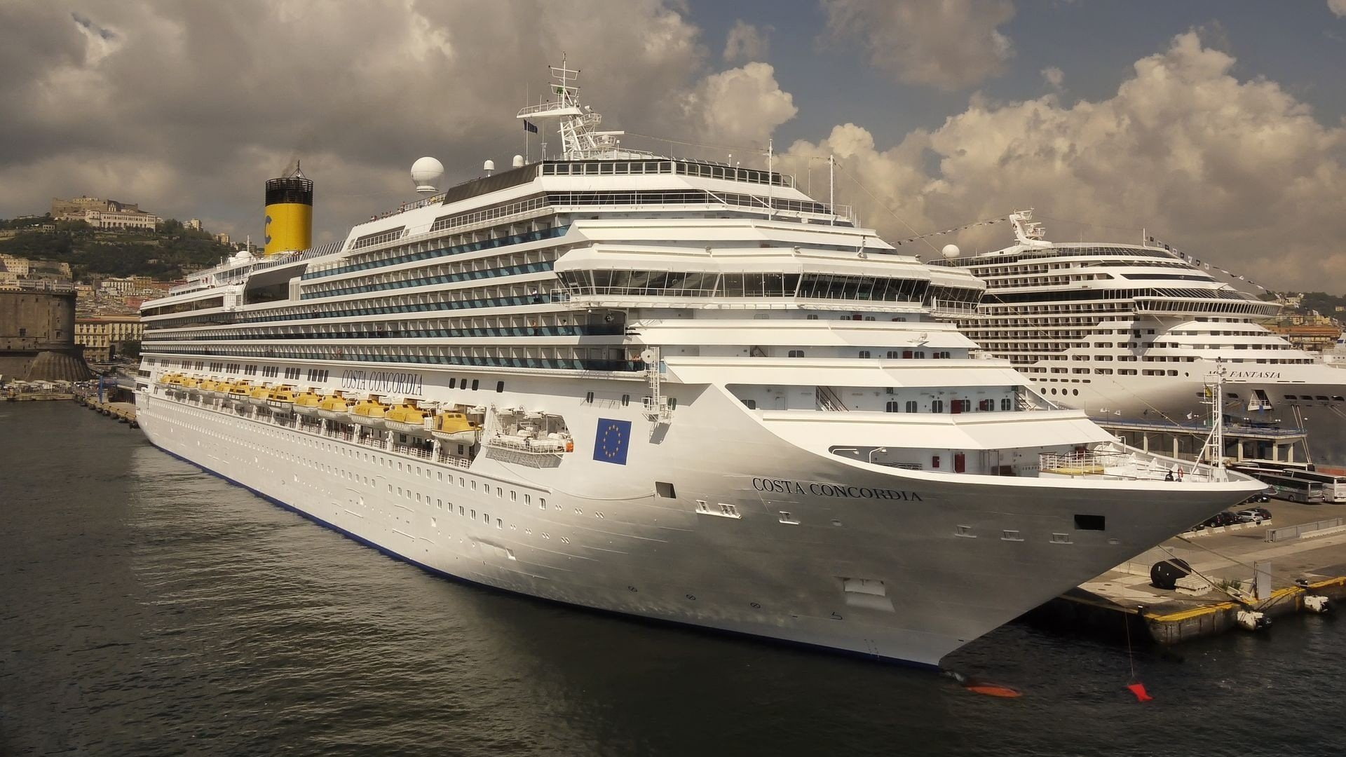 Costa Concordia, built structure, outdoors, travel, craft, Vehicles, 1080P, tourism, water, nature, transportation, cruise, sailboat, pollution, yacht, HD Wallpaper