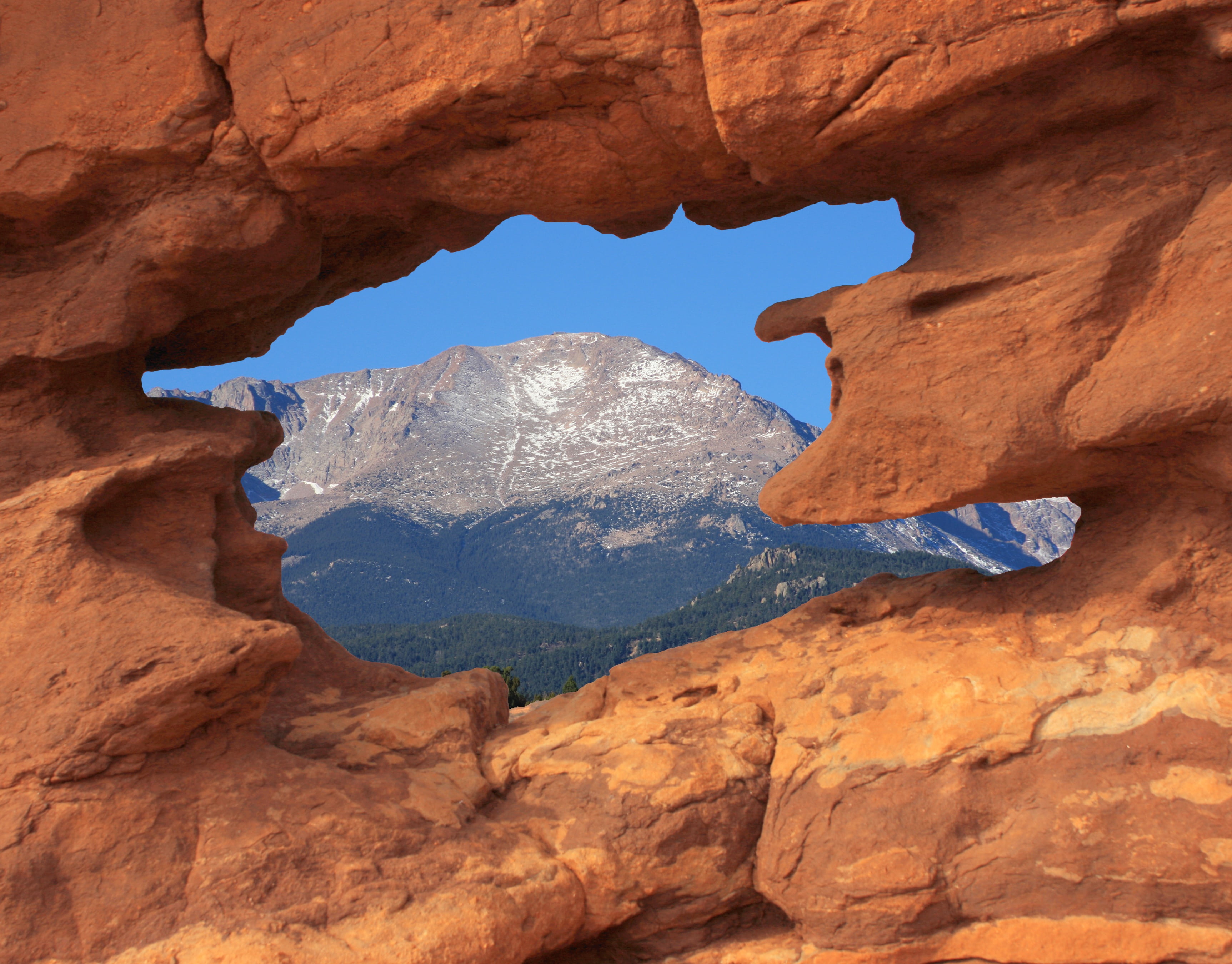non-urban scene, rock formation, colorado springs, sky, hole, natural arch, solid, nature, tranquil scene, scenic, states, border, rock - object, formation, HD Wallpaper