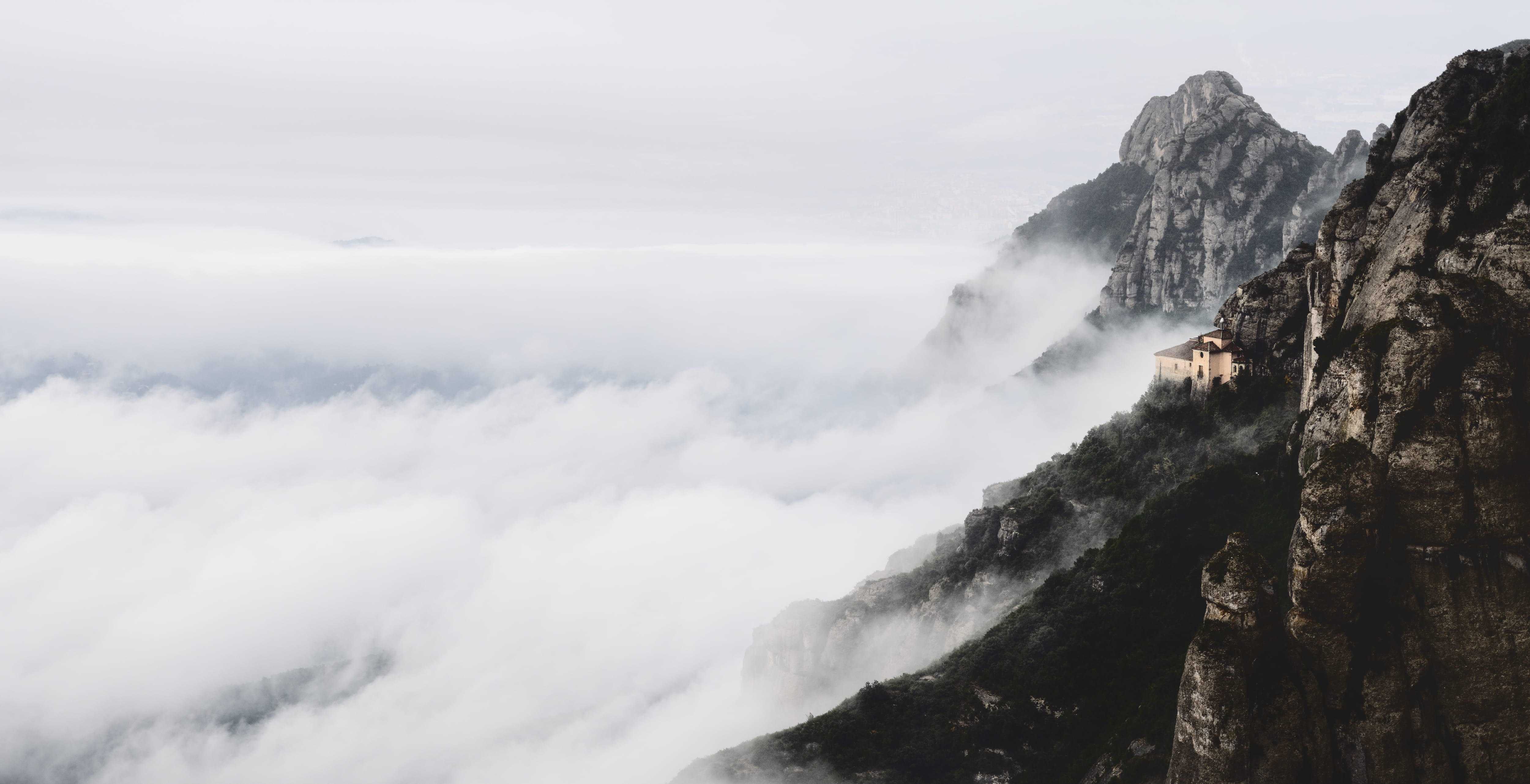 weather, non-urban scene, geology, waterfall, nature, mountain, scenery, sky, fog, cloud - sky, power in nature, rock, flowing water, river, 4K, mist, HD Wallpaper