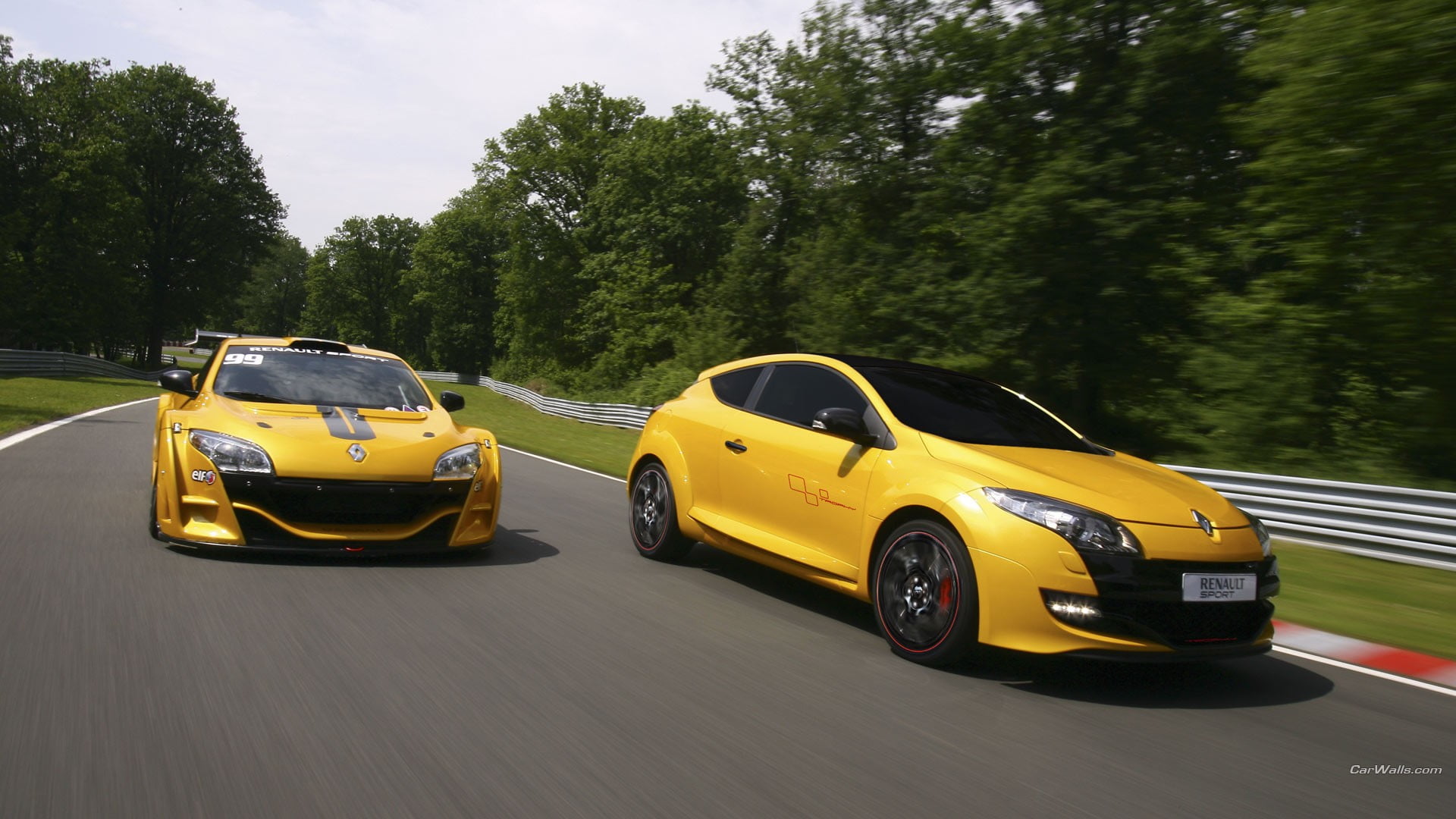 yellow cars, day, road, sky, land vehicle, city, motion, on the move, street, sunlight, Renault Megane RS, mode of transportation, car, door, 1080P, no people, HD Wallpaper