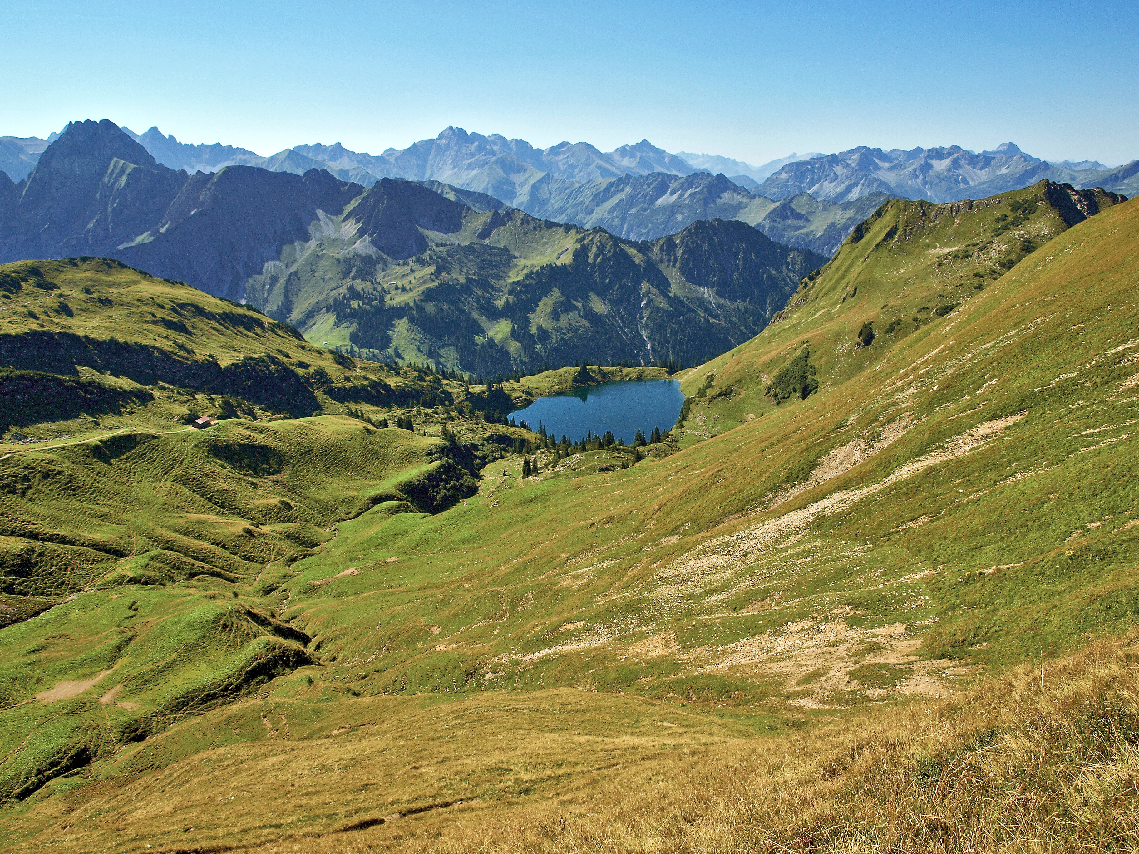 plant, seealpsee, day, idyllic, oberstdorf, sky, scenics - nature, grass, mountain range, no people, mountains, tranquility, environment, 2K, alpine, remote, HD Wallpaper