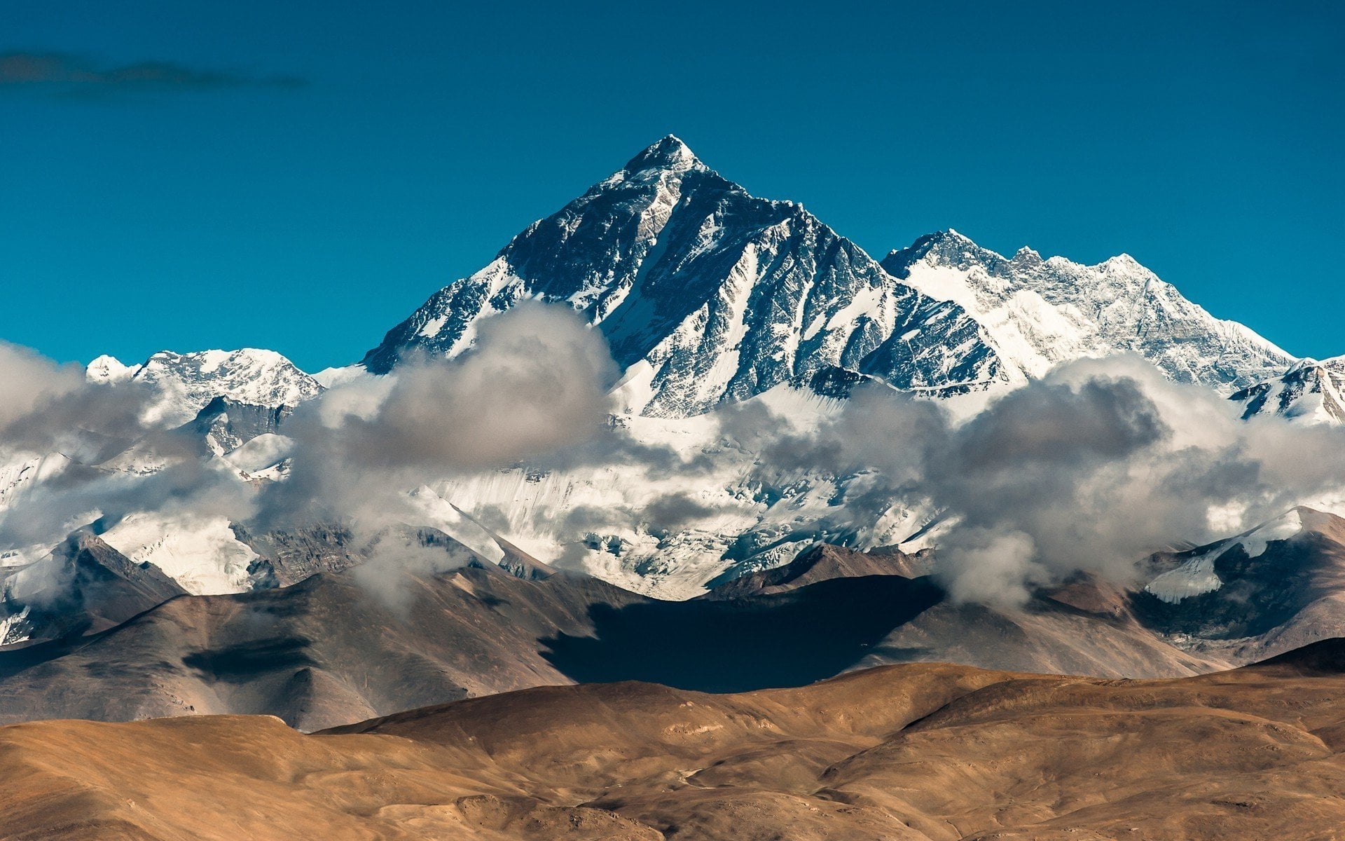 non-urban scene, scenics - nature, outdoors, sky, environment, beauty in nature, formation, tranquility, power in nature, snow, blue, landscape, Mount Everest, HD Wallpaper