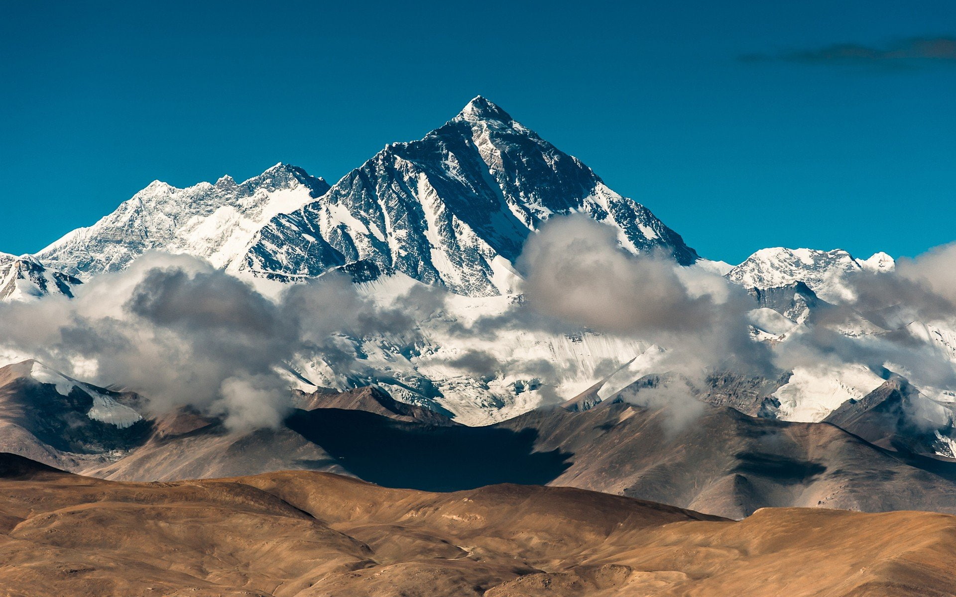 snow, china, mount, 1080P, rocks, blue, everest, tibet, mountains, skies, HD Wallpaper