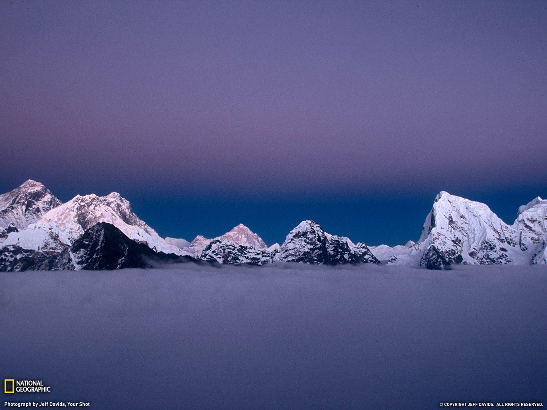 tranquility, snow, tranquil scene, mountain range, water, landscape, cold temperature, no people, winter, wallpape, beauty in nature, dusk, mountains, national, HD Wallpaper