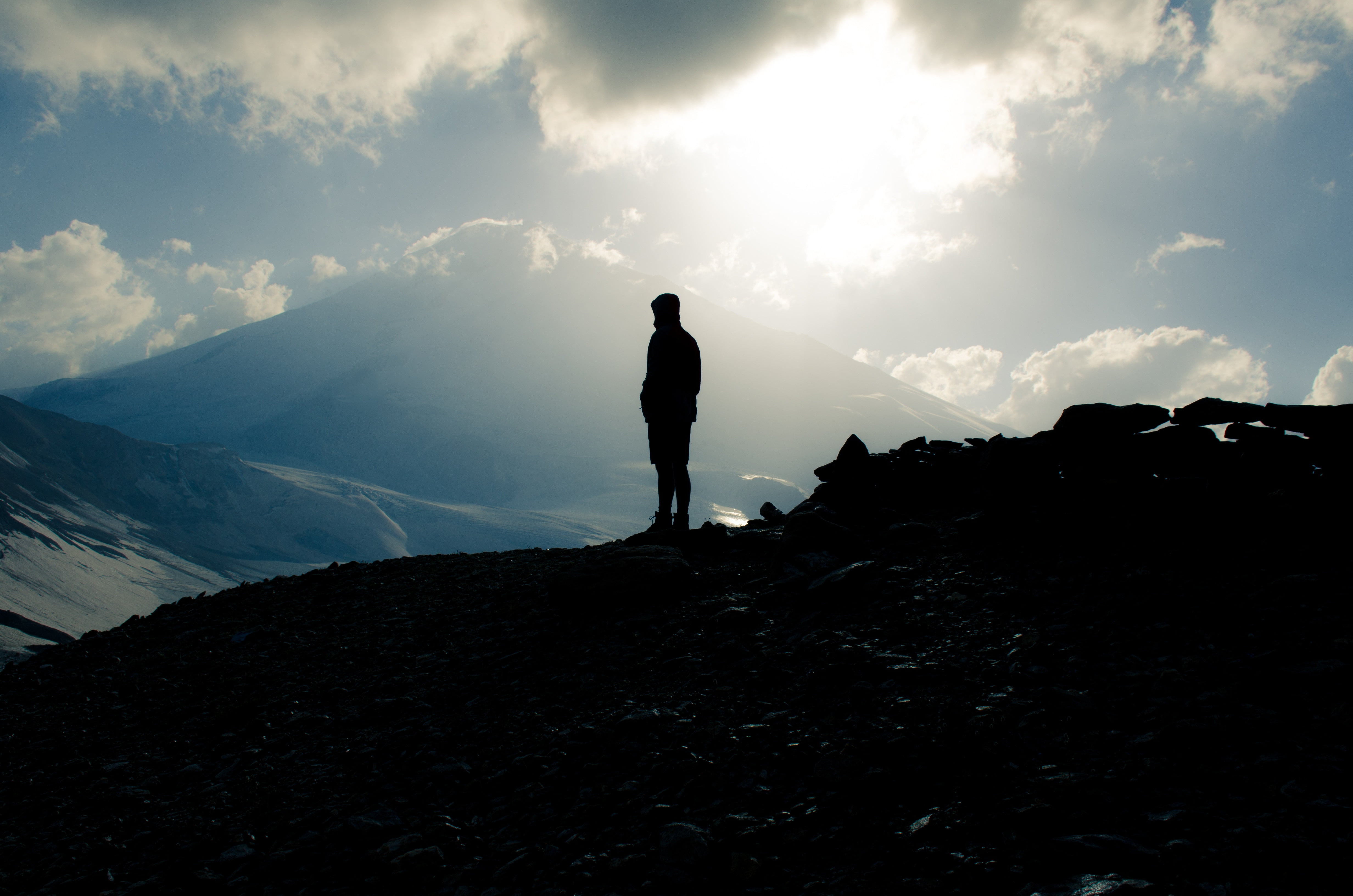 nature, mount elbrus, vacations, real people, leisure activity, loneliness, russia, one person, rock - object, cloud - sky, solid, outdoors, rock, standing, HD Wallpaper