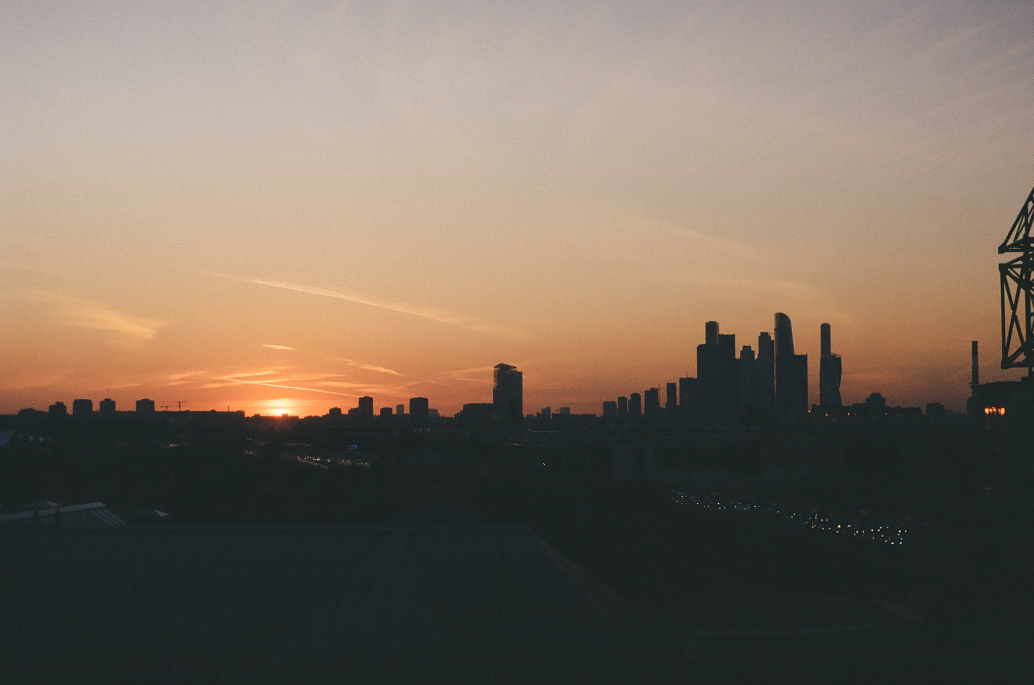 residential district, no people, built structure, far view, landscape, sunset, skyscraper, 1080P, modern, tower, romantic sky, city life, silhouette, building exterior, HD Wallpaper
