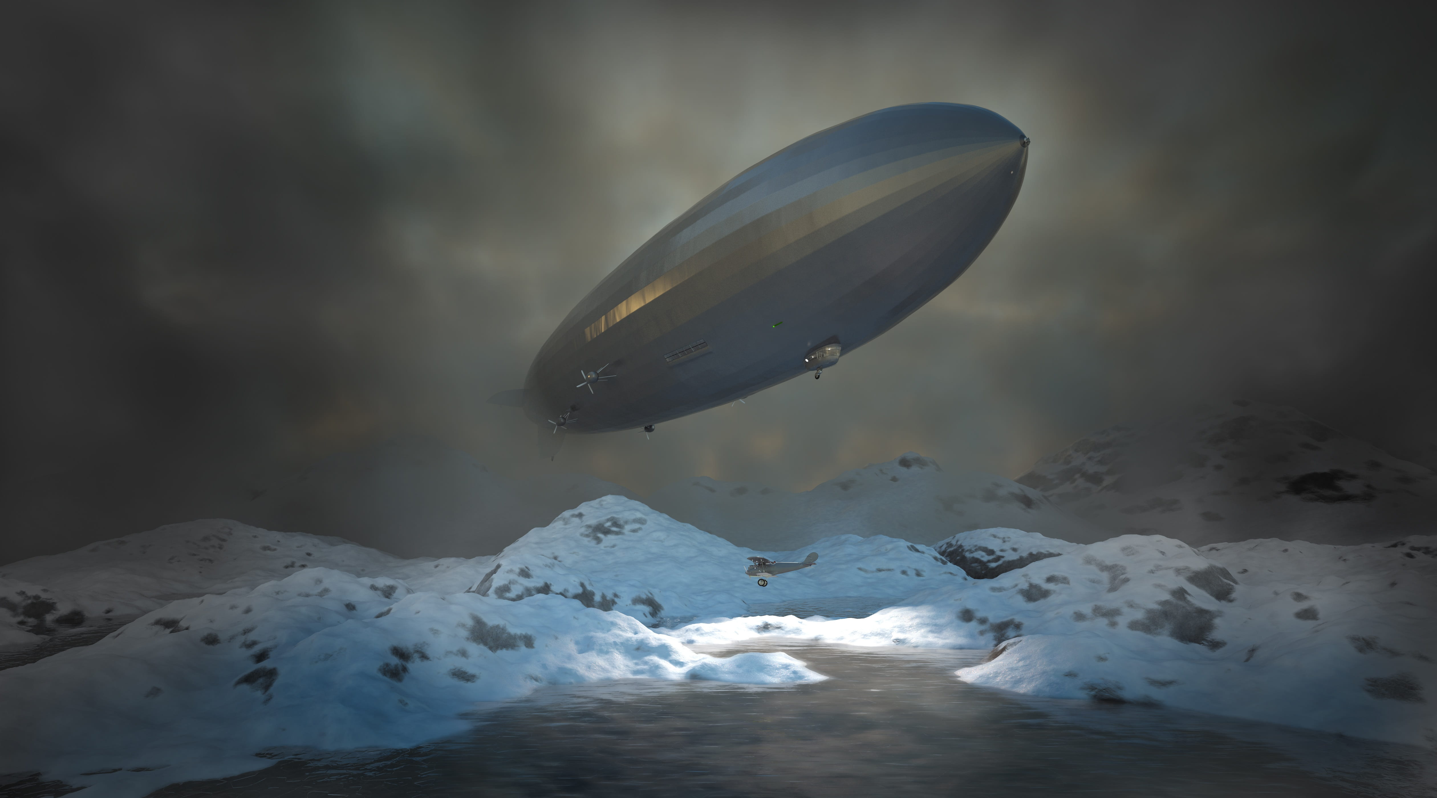 aviation, tranquil scene, beauty in nature, non-urban scene, night, sport, travel, hindenburg, airship, mid-air, scenics - nature, mountain, mer de glace, HD Wallpaper