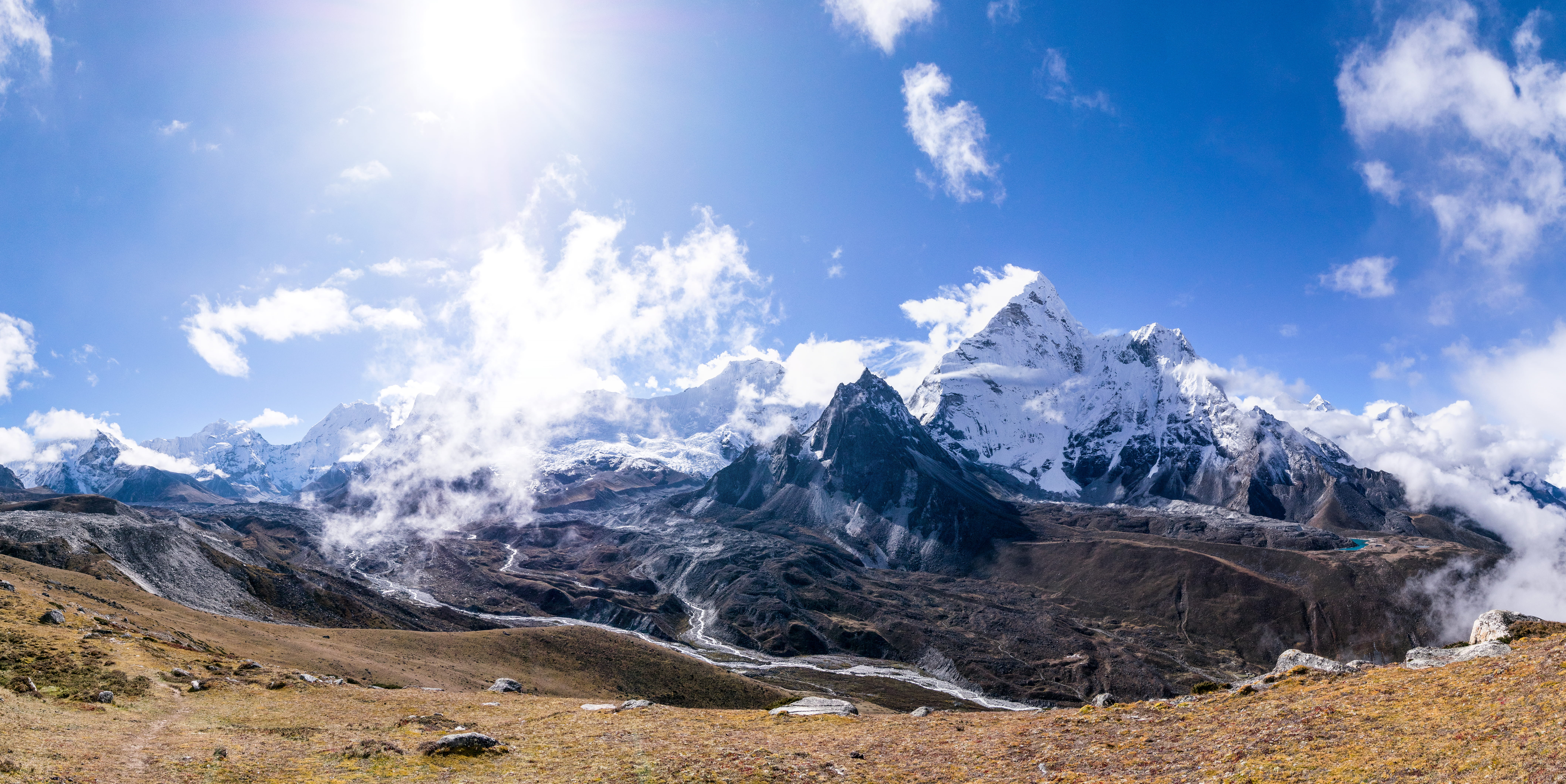 travel, nepal, everest, snowcapped mountain, ebc, mountain peak, hiking, nature, mountain, covered, mountain range, outdoors, cold temperature, environment, HD Wallpaper