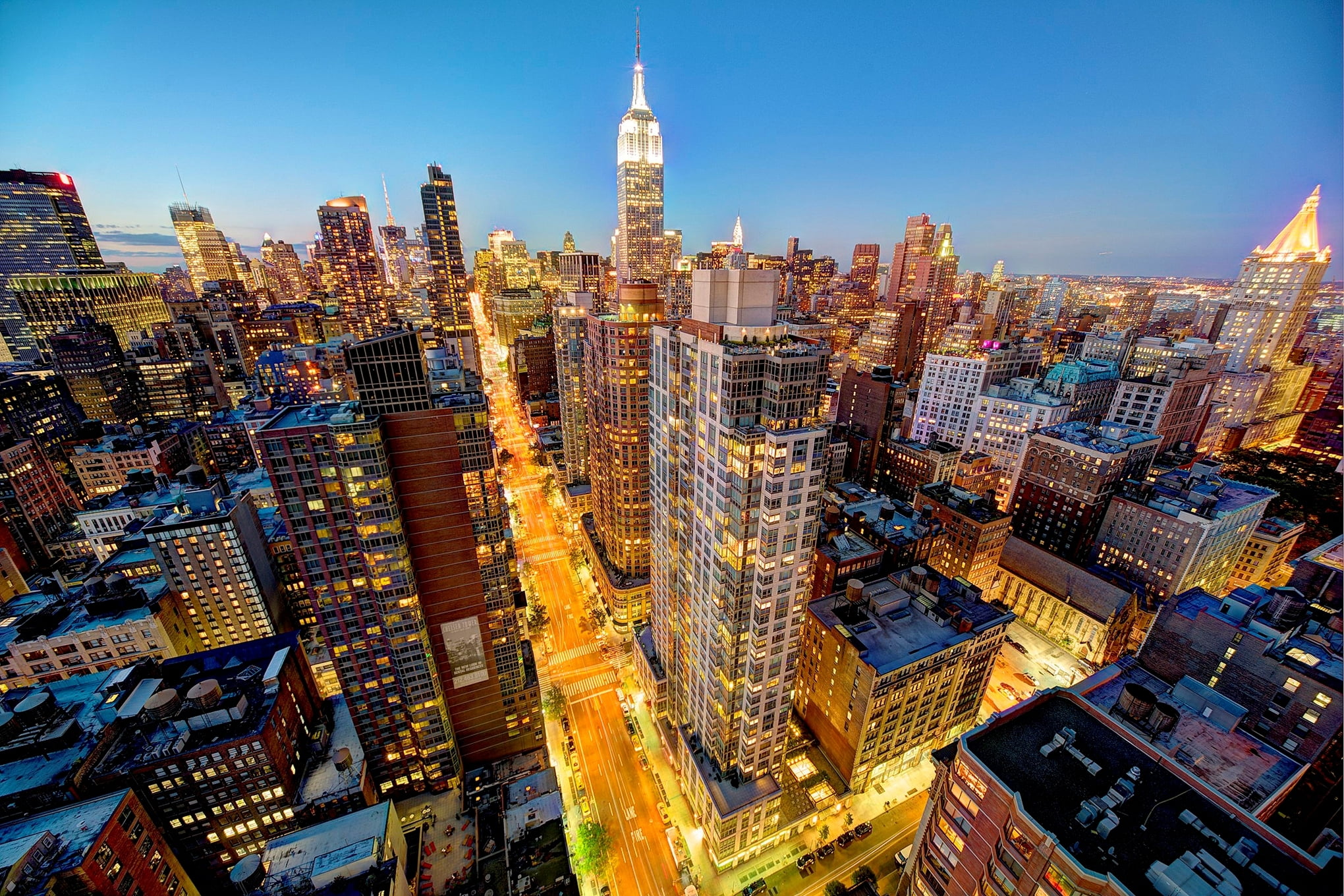 angle, illuminated, the city, travel Destinations, sky, city, Manhattan, business, travel, the evening, twilight, tower, dusk, outdoors, building Exterior, HD Wallpaper