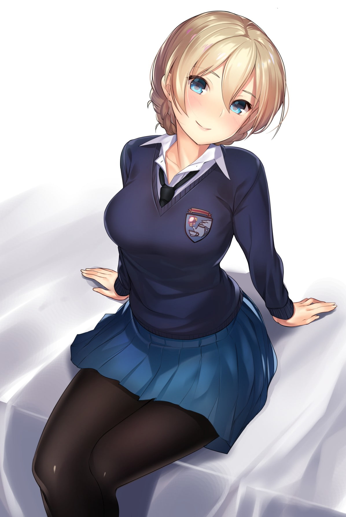 Girls und Panzer, short hair, skirt, blue eyes, anime girls, 720P, sweater, blonde, anime, Darjeeling, Phone HD Wallpaper