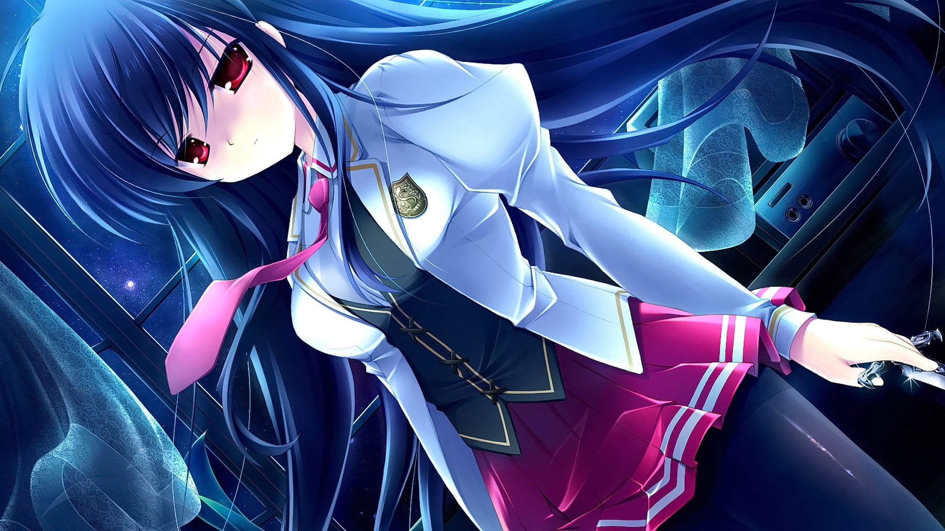 1080P, red eyes, Kuyou Sarasa, Kiss x Lord x Darjeeling, brunette, looking at viewer, long hair, anime girls, anime, HD Wallpaper