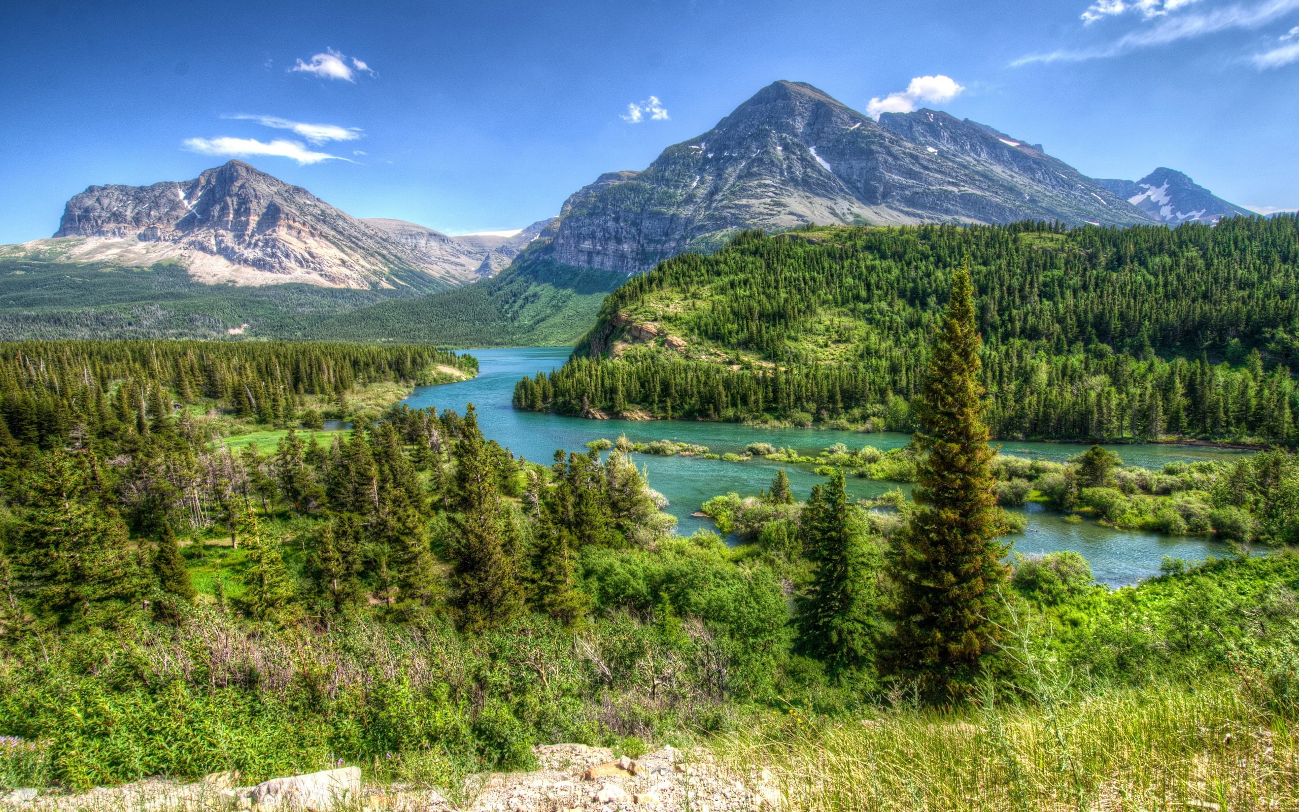 River, Mountains, Park, USA, 2K, Montana, Trees, Clouds, HD Wallpaper