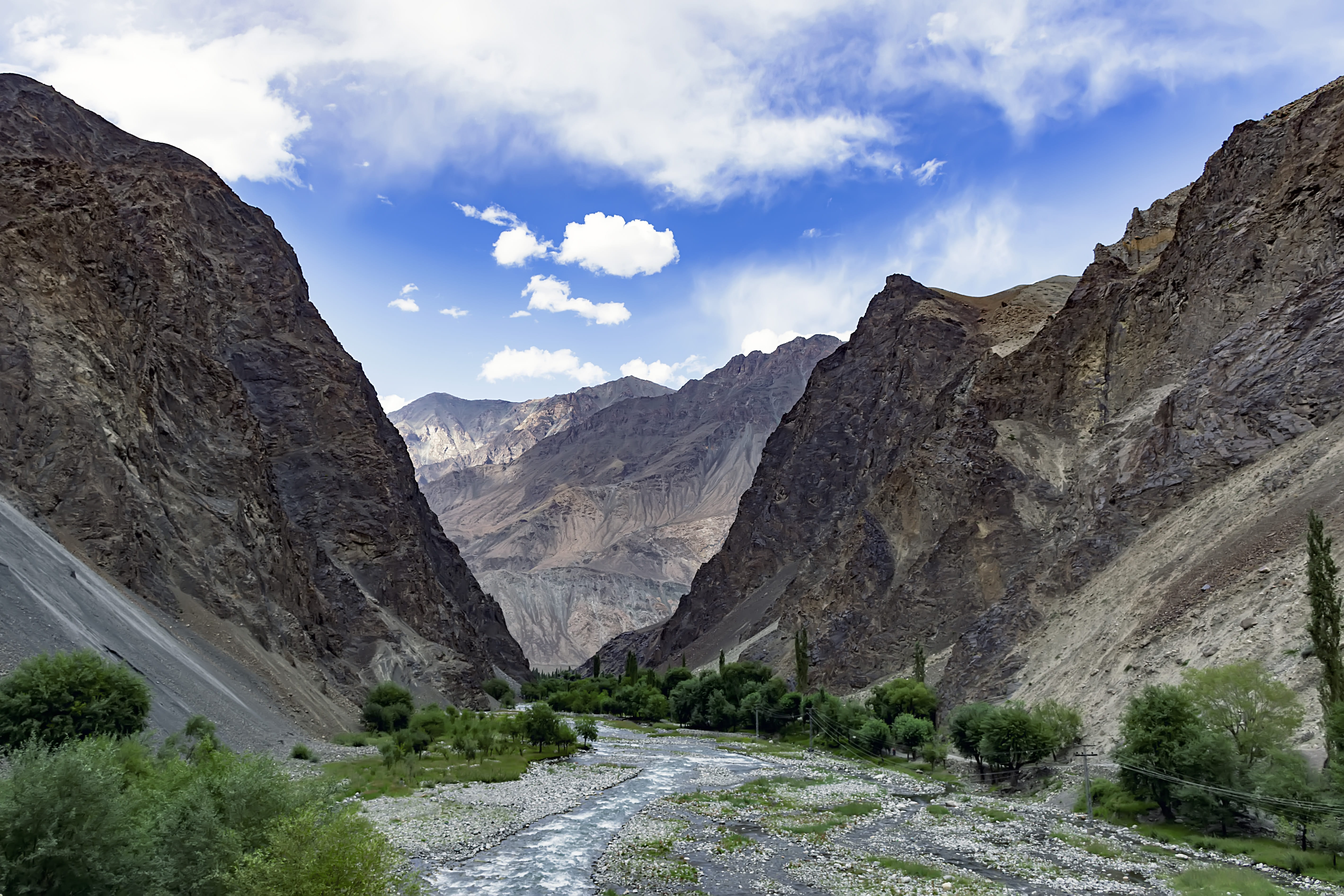 tranquility, nature, beauty in nature, scene, skardu, plant, river, tranquil scene, rock, no people, mountain peak, green, mountain, day, cloud - sky, gb, HD Wallpaper