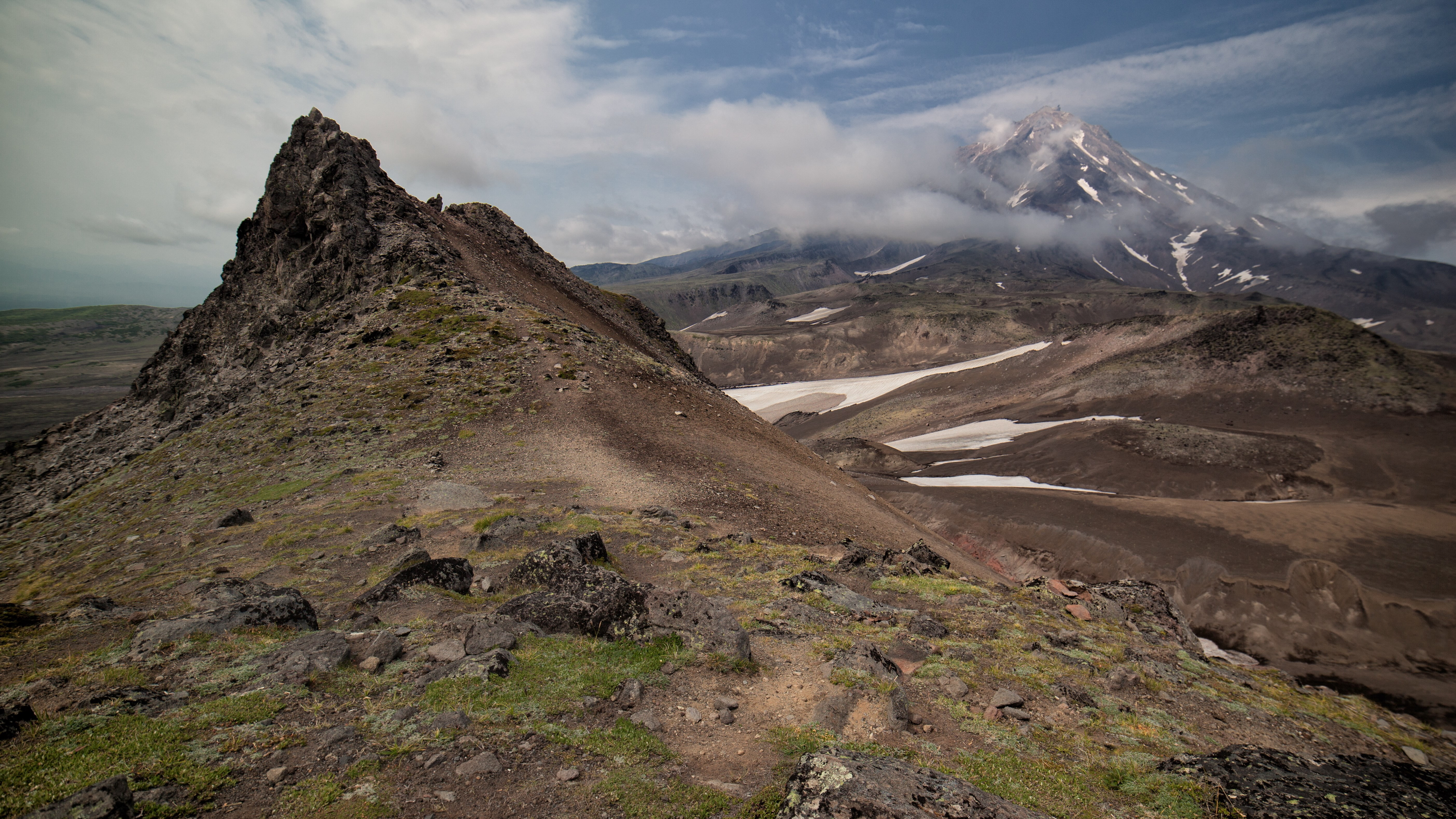 solid, kamchatka volcano foggy, cloud - sky, beauty in nature, non-urban scene, scenics - nature, tranquility, geology, mountain, rock, 5K, no people, HD Wallpaper