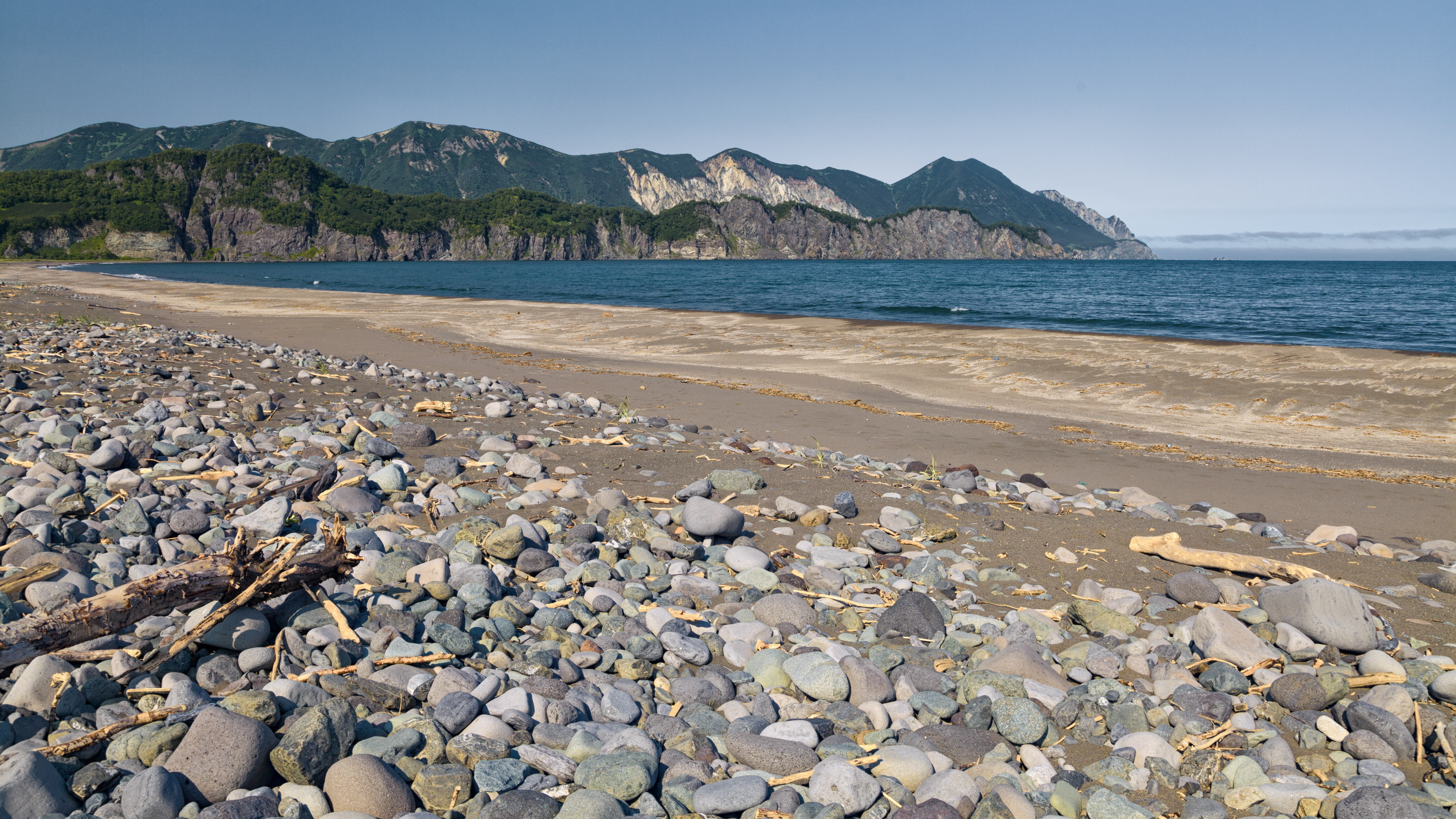 beach, mountain, landscape, water, beauty in nature, tranquility, environment, outdoors, rock - object, 5K, bay, land, kamchatka scenery, nature, no people, HD Wallpaper
