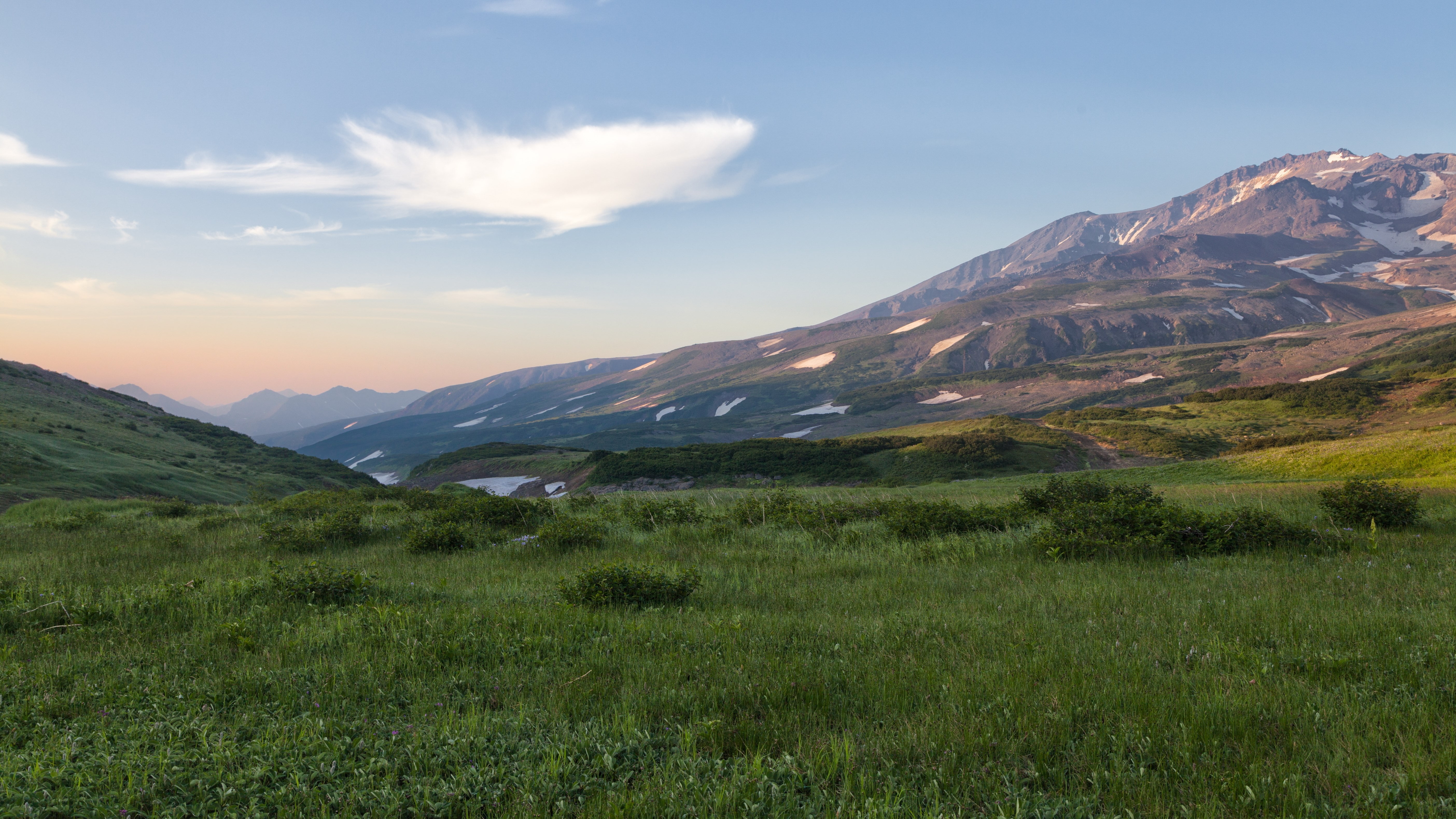 environment, kamchatka mountain, mountain range, growth, cloud - sky, scenics - nature, tranquility, mountain, green color, mountain peak, no people, plant, HD Wallpaper