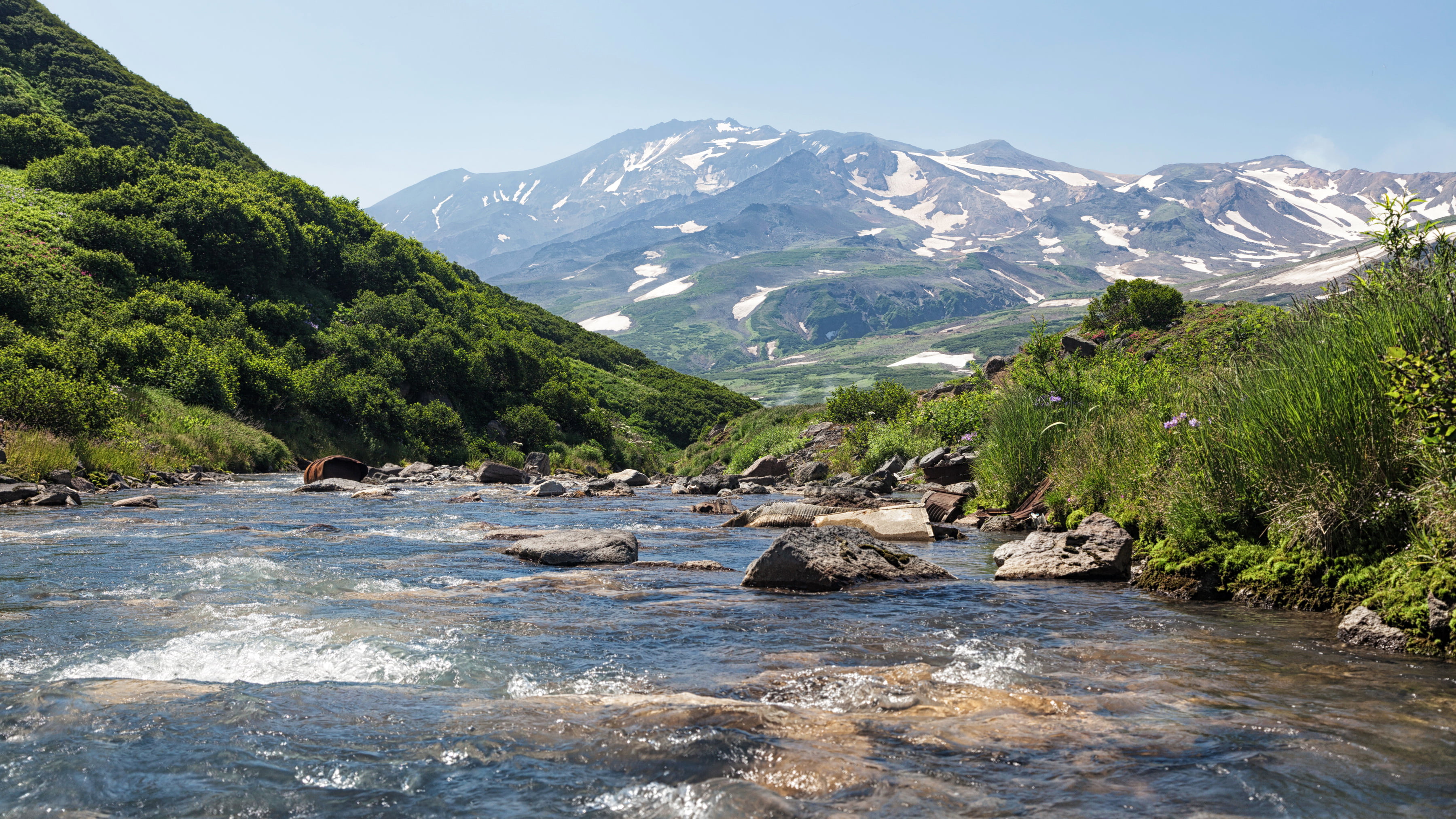 russia, snowcapped mountain, rock, europe, sky, idyllic, mountains, no People, rock - Object, water, blue, grass, outdoors, lake, hiking, scenics - nature, HD Wallpaper