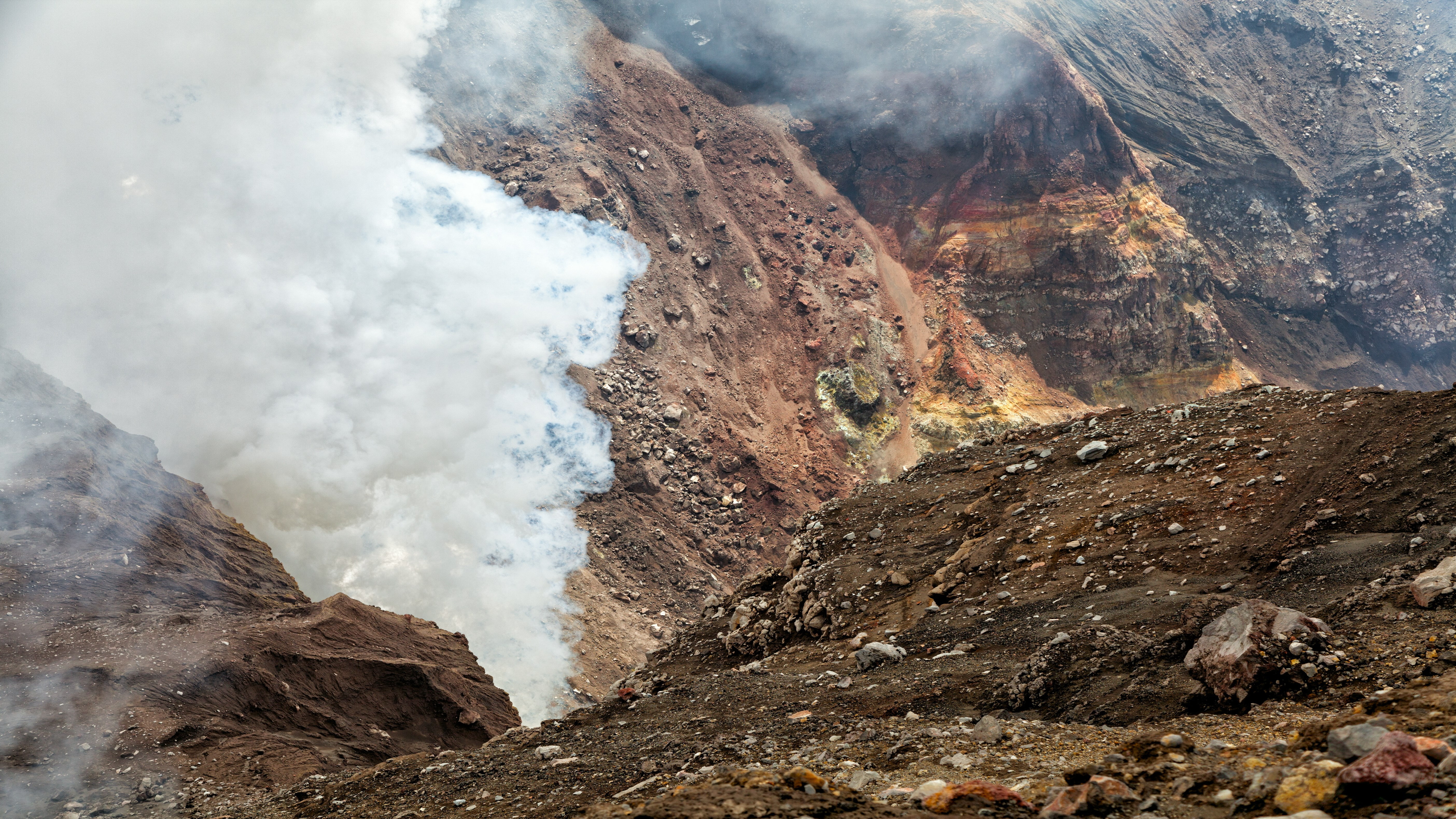 land, emitting, mountain range, landscape, outdoors, nature, tranquility, rock, scenics - nature, formation, tranquil scene, day, smoke - physical structure, HD Wallpaper