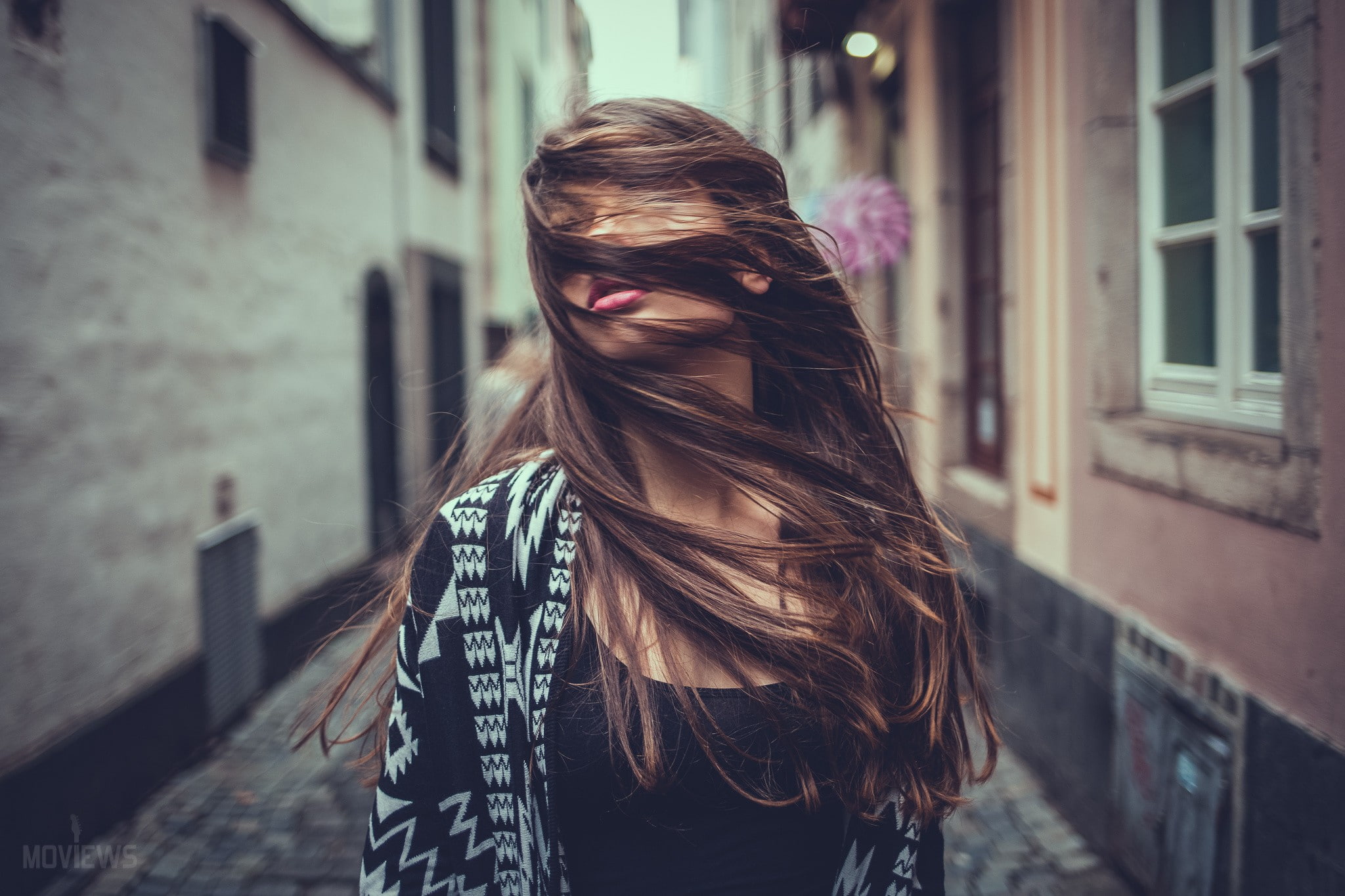 windy, women, 1080P, hair in face, HD Wallpaper