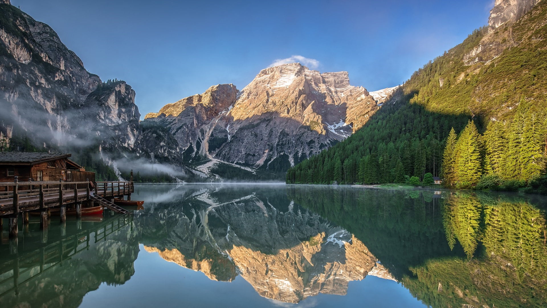 mountain lake, mountain range, tranquility, mountain, waterfront, lake, bank, alps, formation, travel destinations, prags, water, dolomites, day, non-urban scene, HD Wallpaper