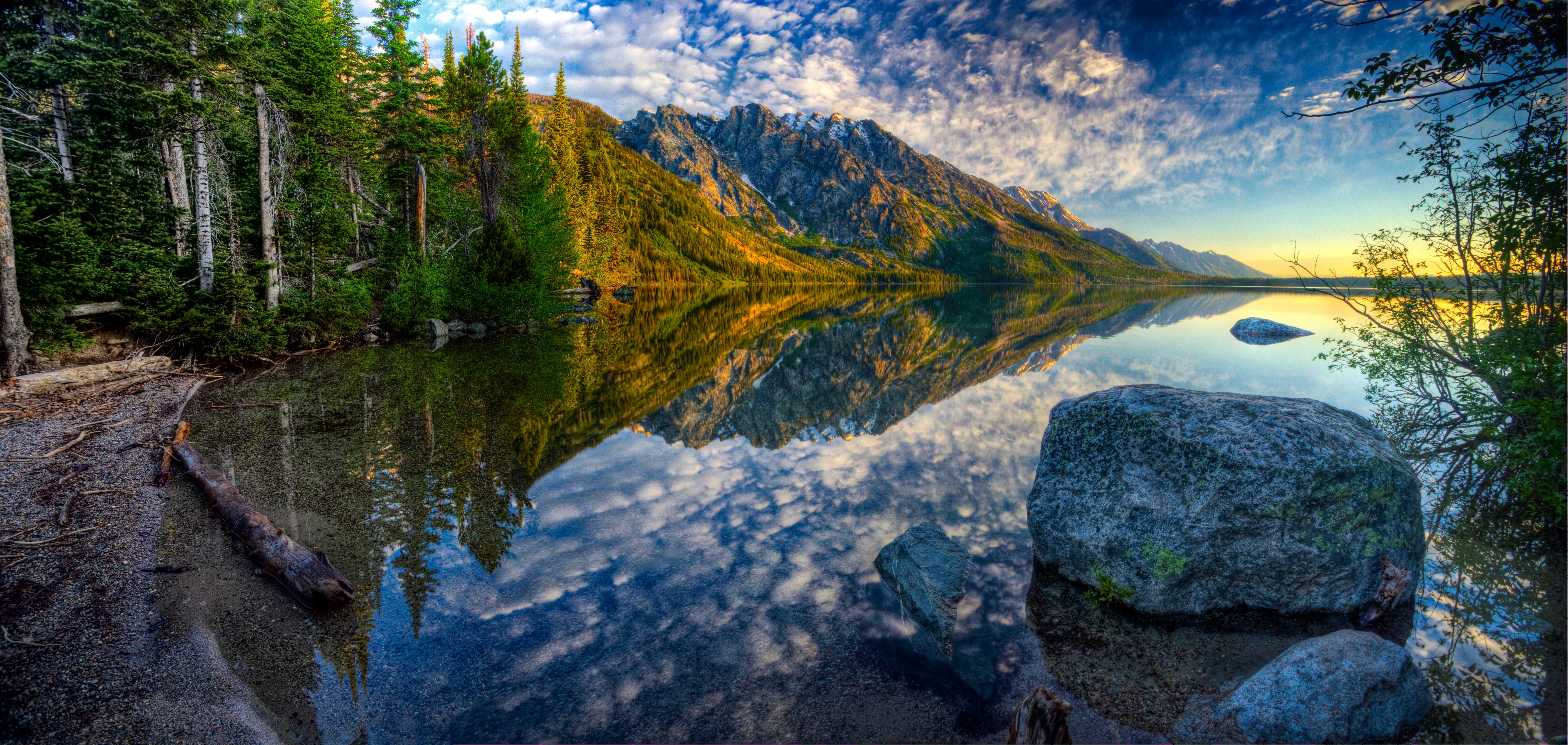 forest, USA, stone, lake, Jenny Lake, solid, hdr, cloud - sky, no people, tranquil scene, beauty in nature, day, scenics - nature, non-urban scene, rock - object, HD Wallpaper