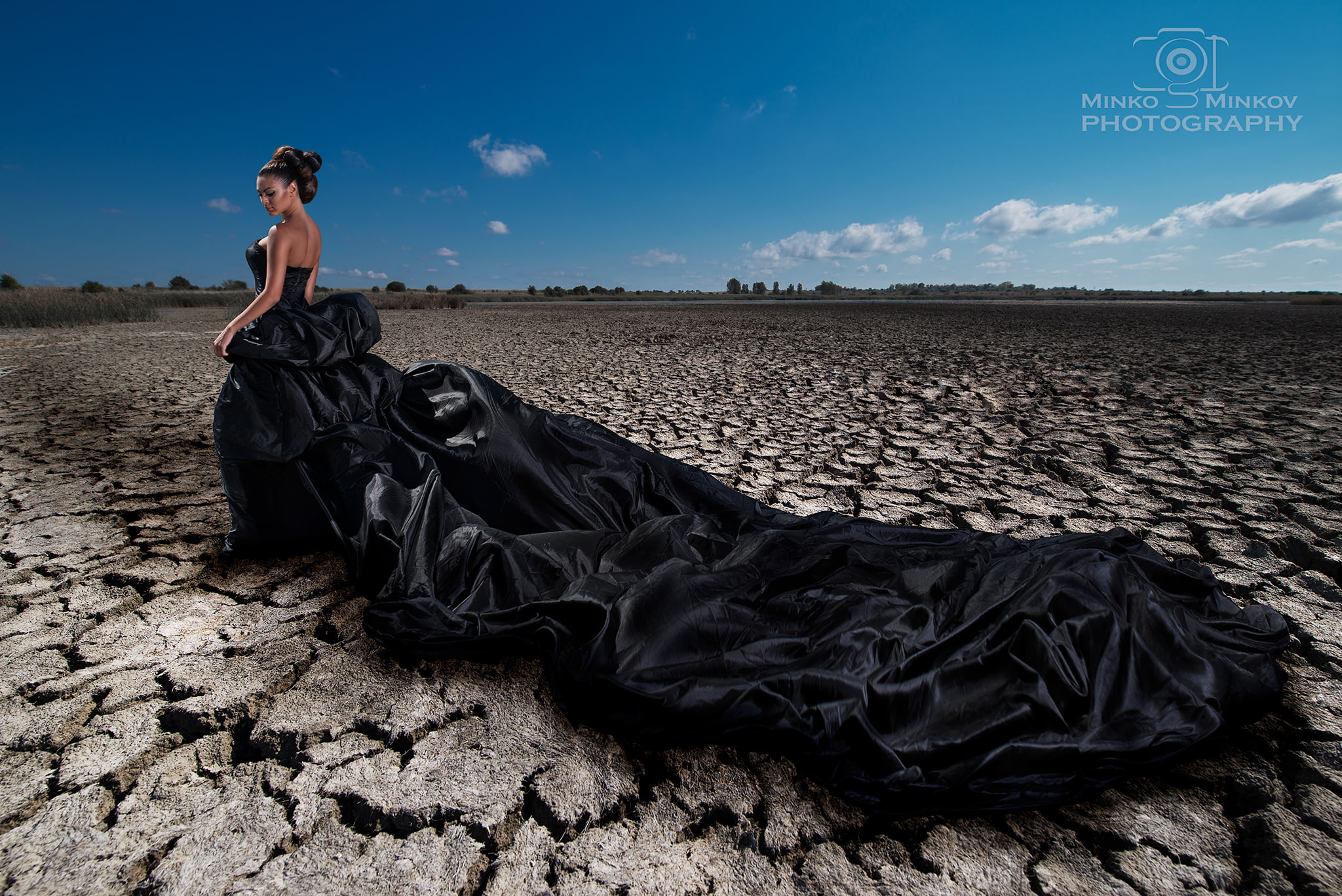 lifestyles, desert, barren, field, full length, black dress, environment, frock, adult, arid climate, young adult, 1080P, nature, one person, sky, leisure activity, HD Wallpaper