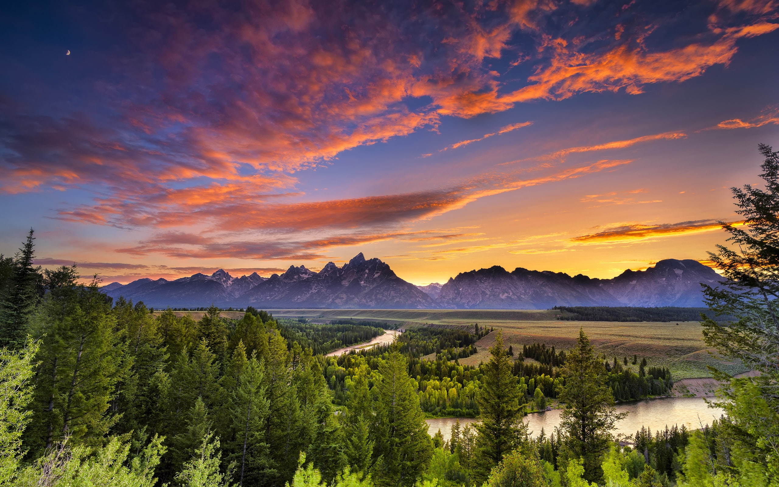 Wyoming, Teton, Trees, Sunset, Grand, River, 2K, Sky, Forest, National, Park, HD Wallpaper
