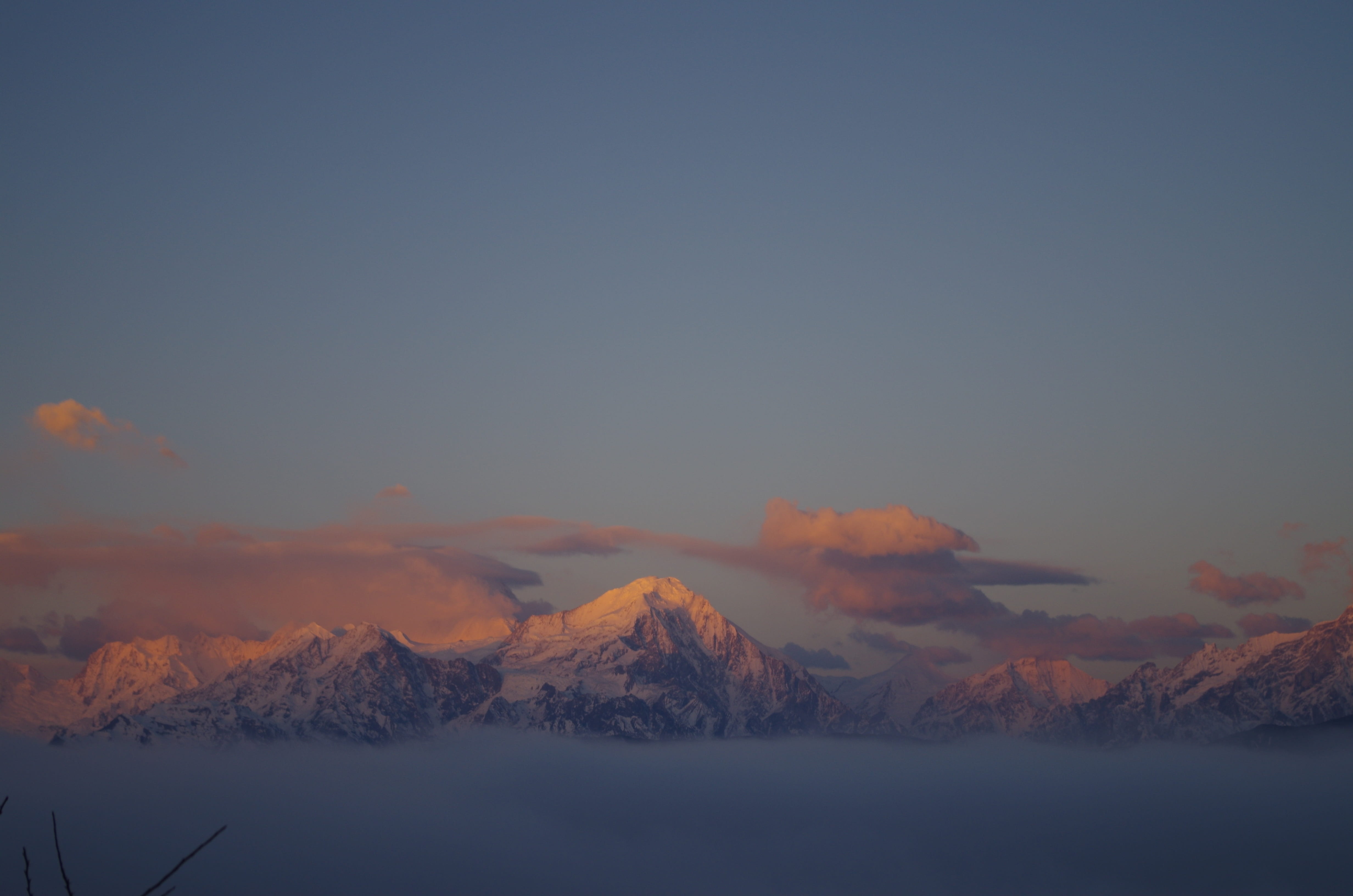 idyllic, mountain, beauty in nature, environment, mountain range, sunset, snow mountain, water, cold temperature, gongga snow mountain, 4K, no people, HD Wallpaper