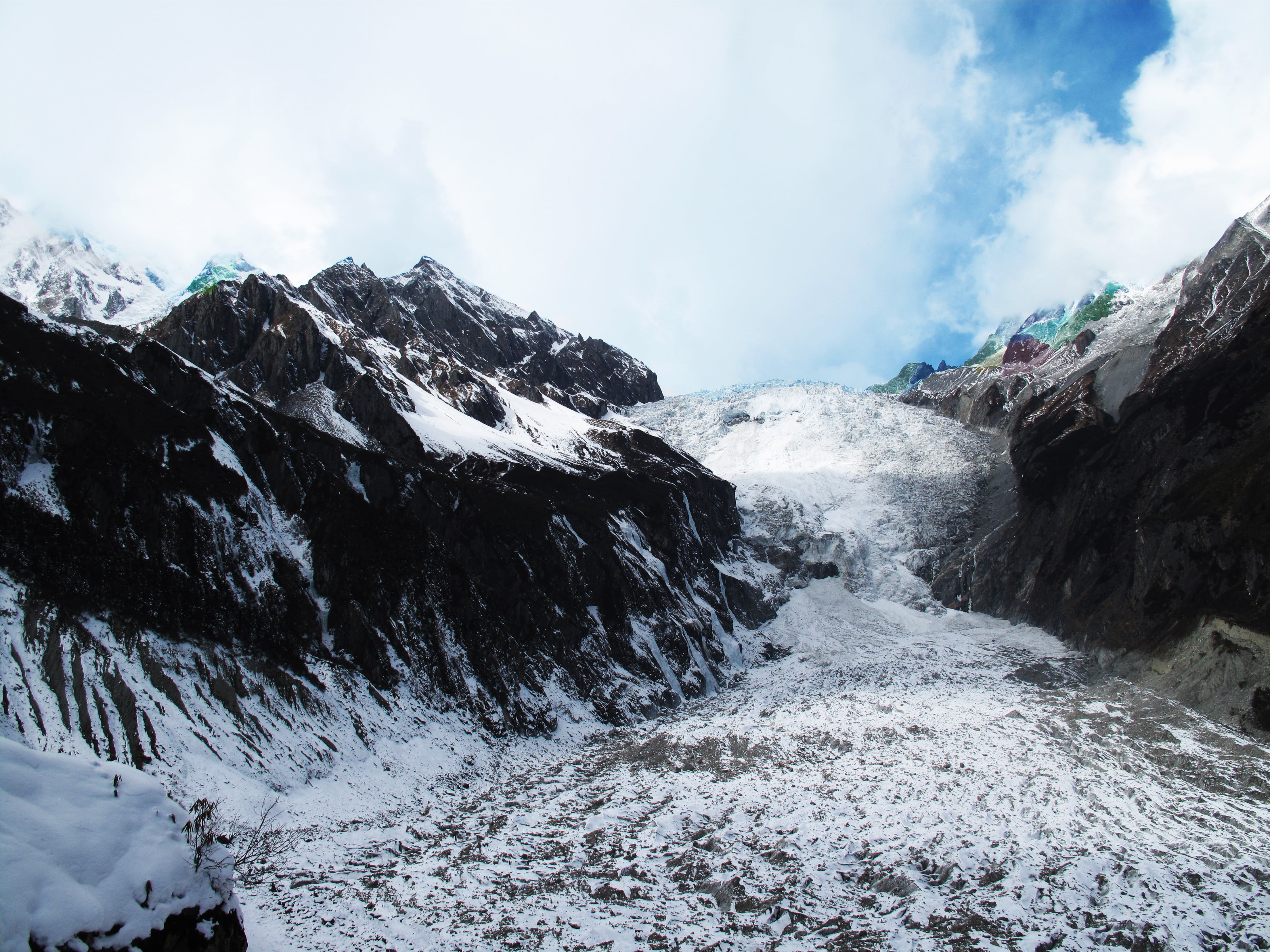 snowcapped mountain, power in nature, solid, flowing water, tranquility, outdoors, sichuan, environment, gongga mountain, glacier, 4K, sky, day, scenics - nature, HD Wallpaper
