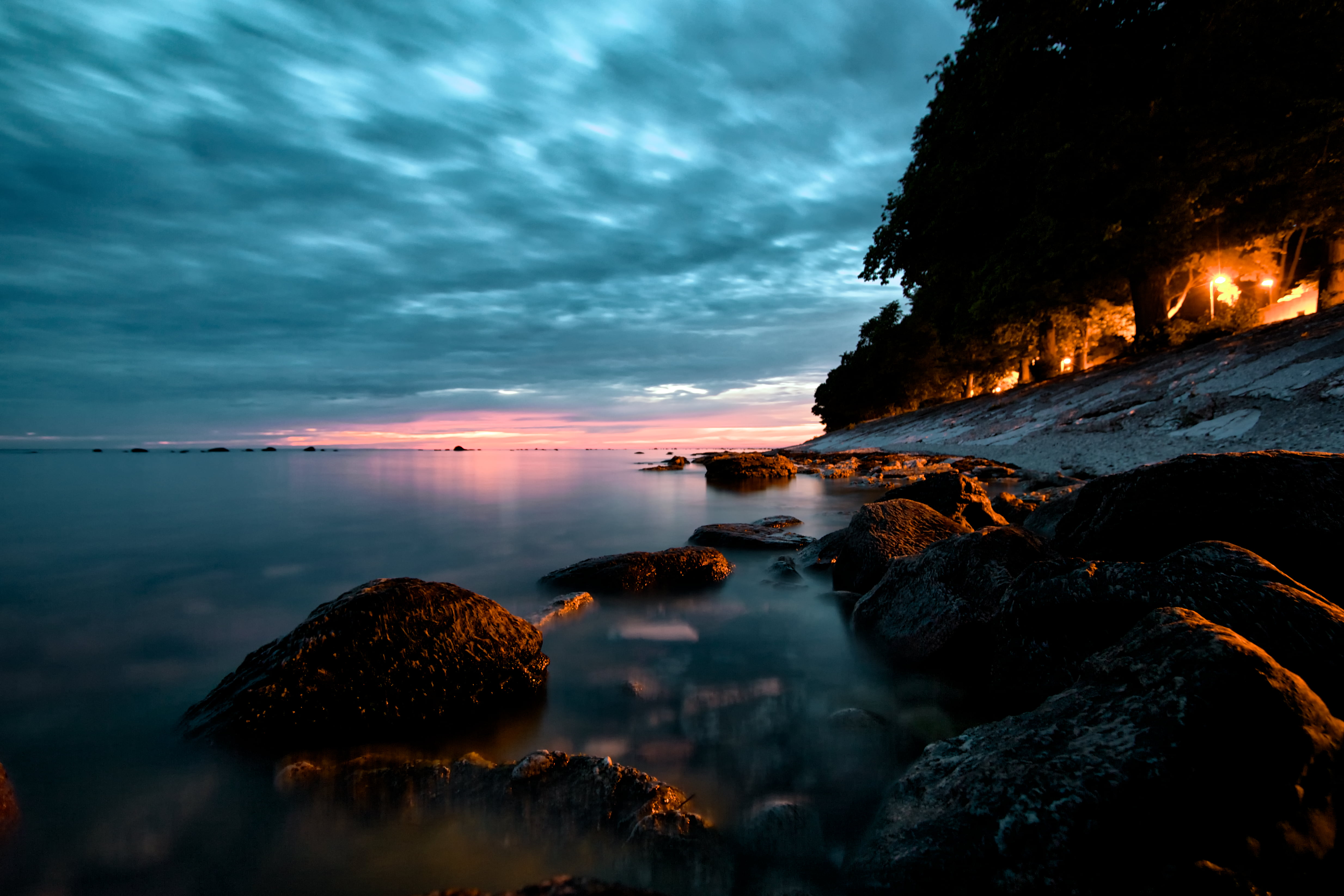 Long Exposure, time, sea, ND Filter, Visby, time lapsed, Gotland, On the shore, clouds, nature, Sweden, lapsed, night, sunset, water, photography, 4K, HD Wallpaper