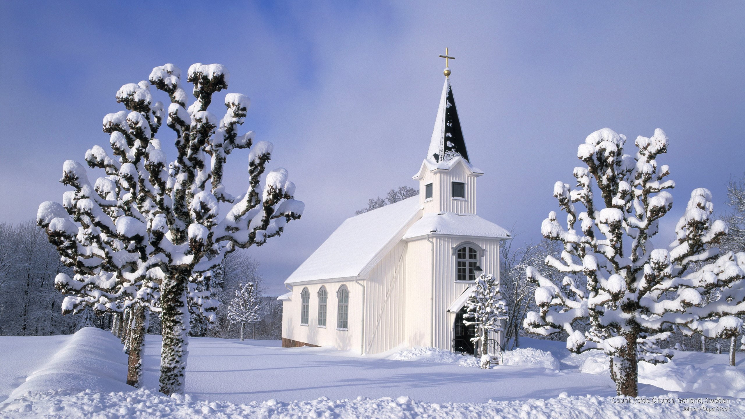 church, gotland, Winter, countryside, sweden, 2K, HD Wallpaper