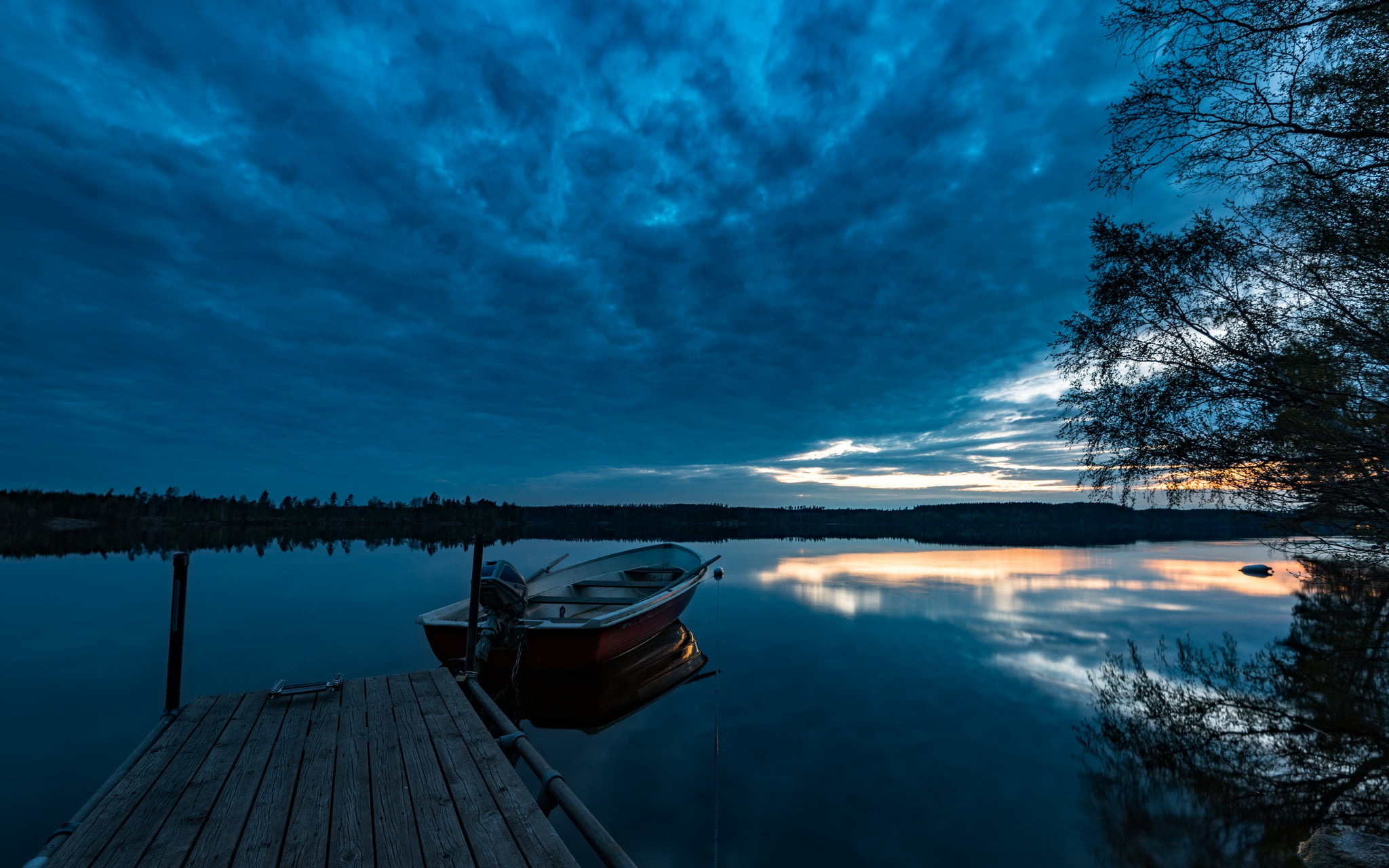 rowboat, outdoors, 1080P, reflection, tranquility, plant, transportation, water, nautical vessel, beauty in nature, moored, nature, lake, Lake Drögen, HD Wallpaper