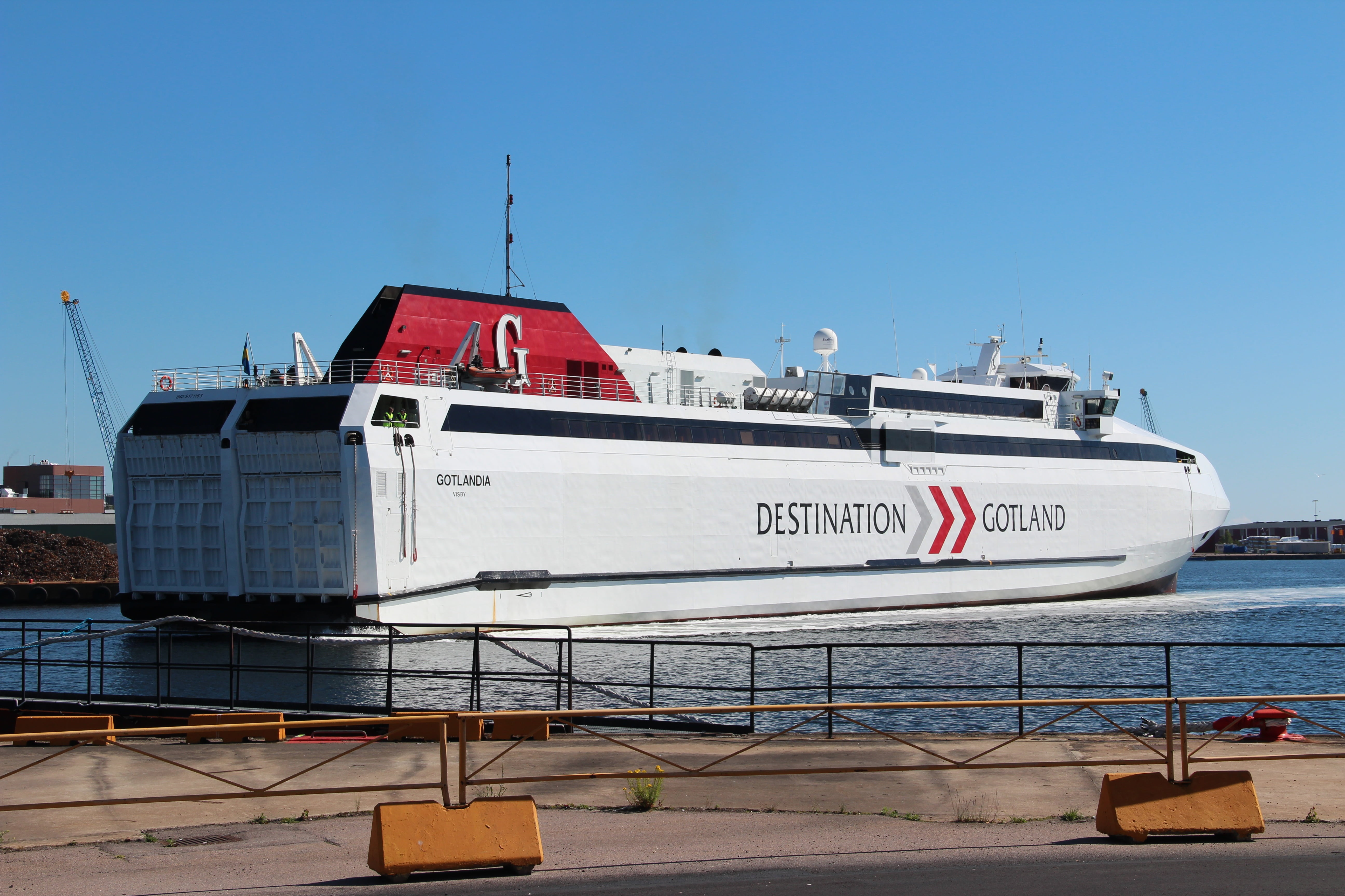 cruise ship, craft, western script, 5K, clear sky, ship, gotland ferry, nautical vessel, summer, day, sea, moored, passenger craft, gotland, water, no people, HD Wallpaper