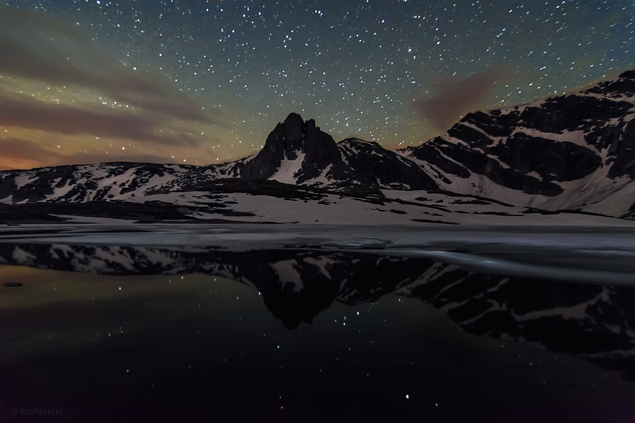 Rila national Park, clouds, mountain range, idyllic, Bulgaria, star - space, space, winter, Haramiata, water, snowcapped mountain, stars, no people, mirror, HD Wallpaper