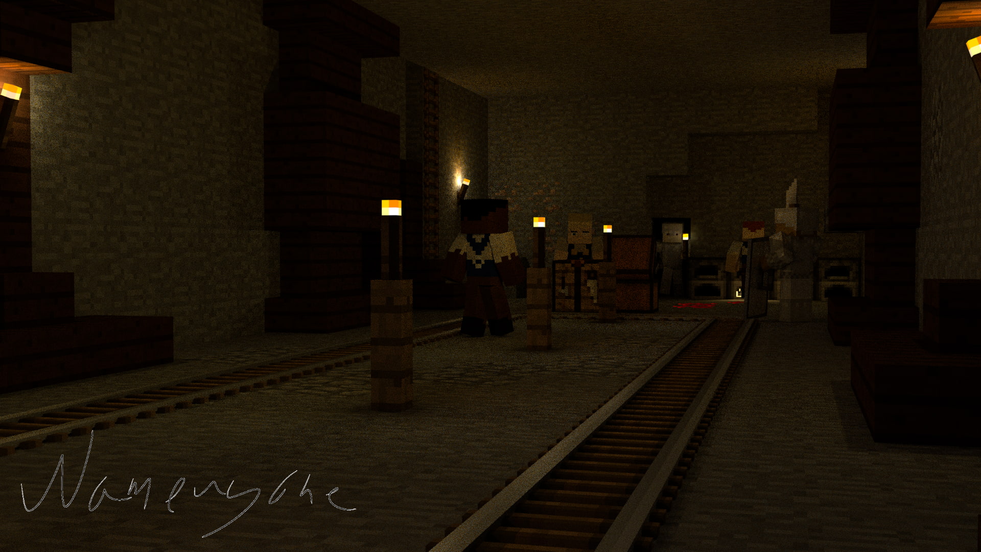 Minecraft, mine shaft, 1080P, watermarked, video games, HD Wallpaper