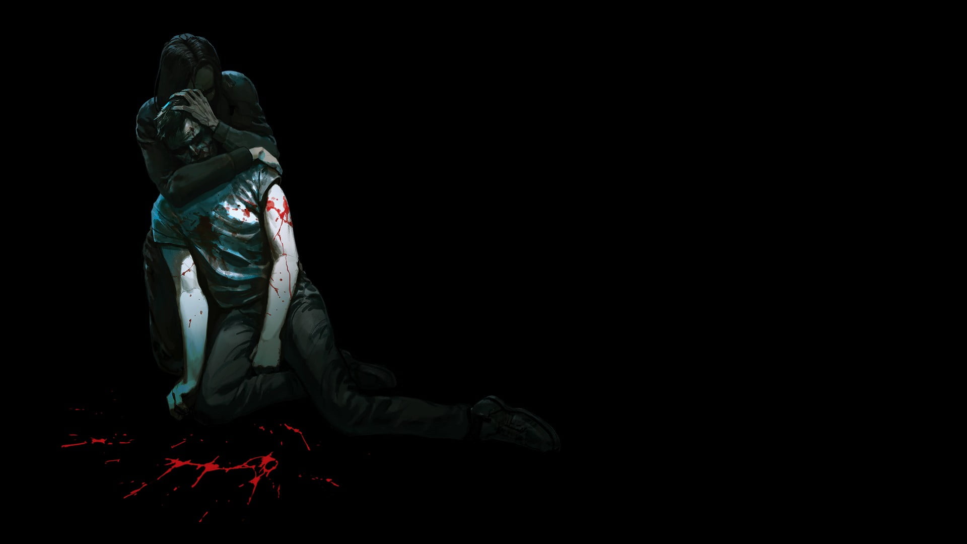 standing, art and craft, This War of Mine, domestic room, people, dark, spooky, war, human representation, women, 1080P, apocalyptic, studio shot, black background, HD Wallpaper