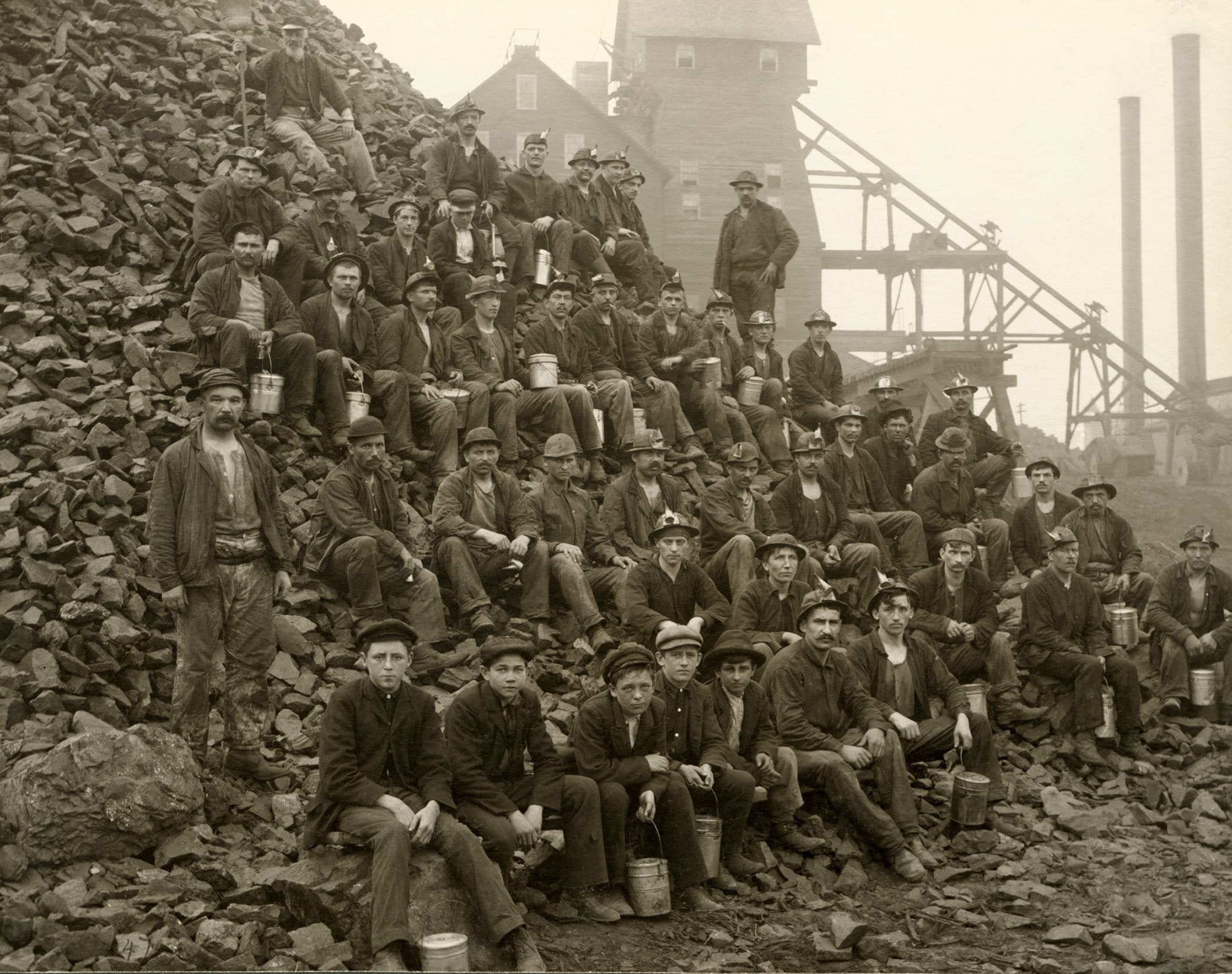 workers, stones, USA, old photos, people, Michigan, mine, 1080P, vintage, HD Wallpaper