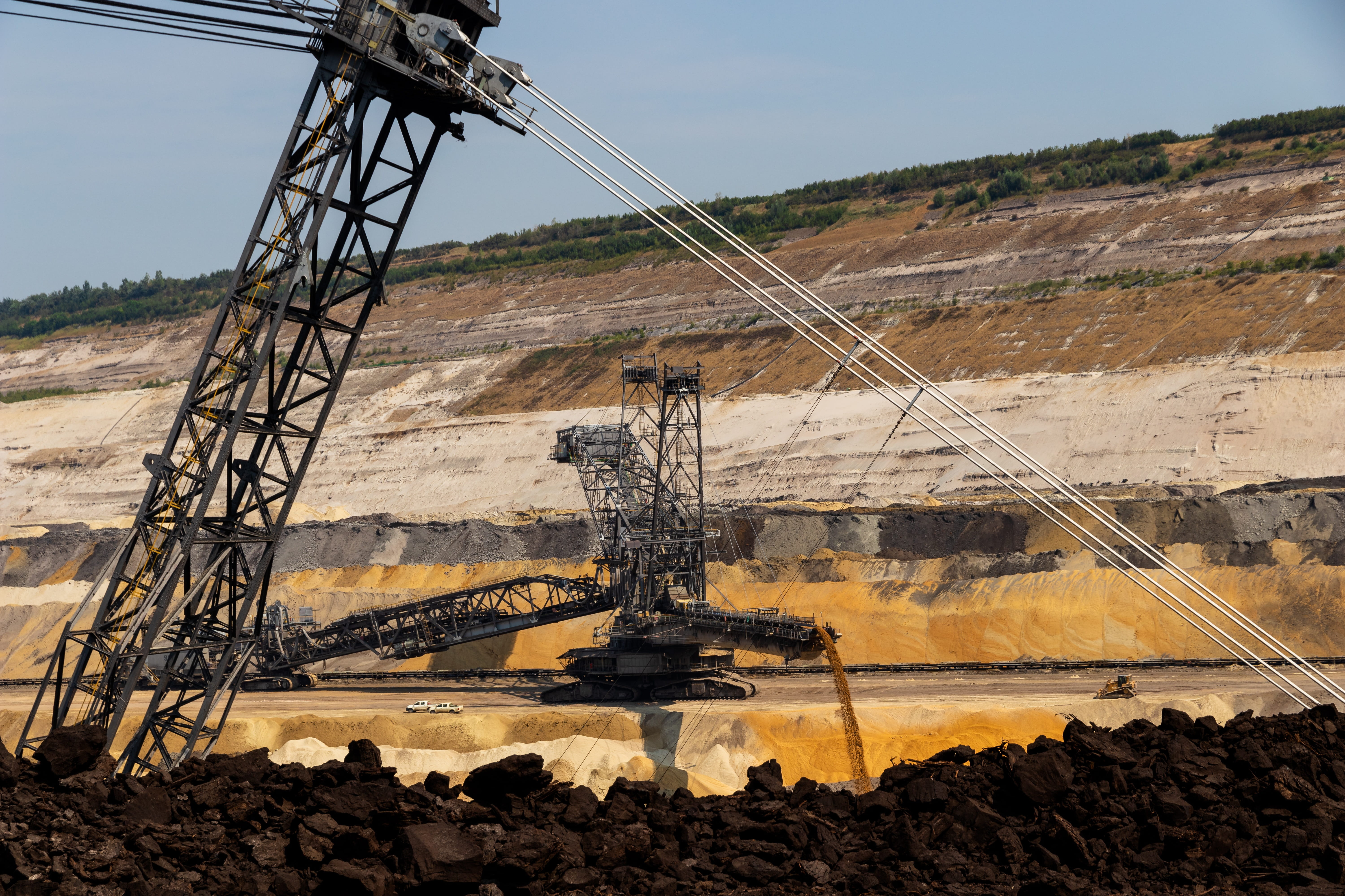 coal mining, technology, machinery, conveyor technology, bucket wheel excavators, removal, metal, weanling, overburden, industrial plant, rock, 5K, built structure, HD Wallpaper