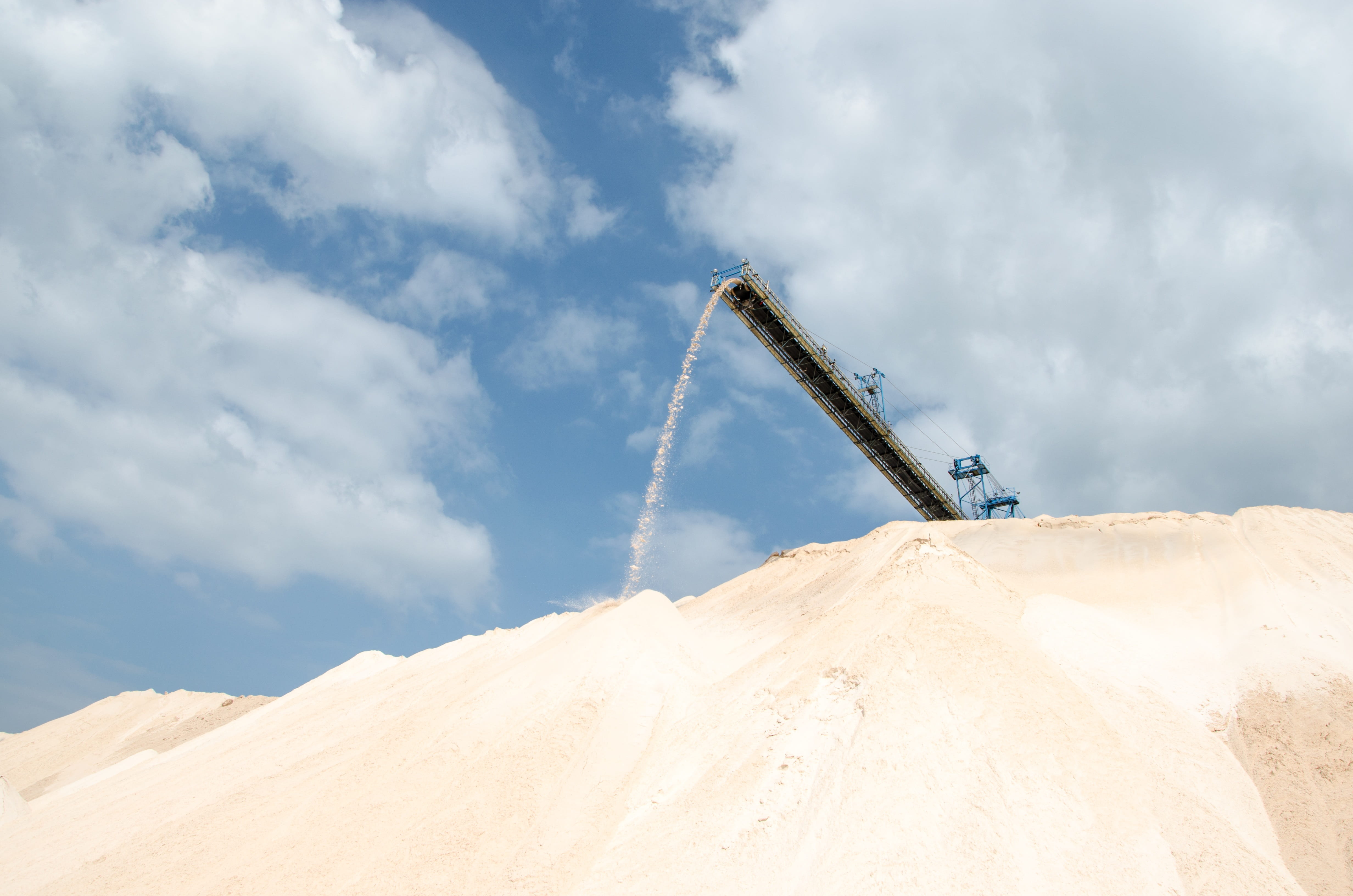 scenics - nature, day, sand, overburden, land, outdoors, sky, industry, conveyor belt, low angle view, white color, cloud - sky, sunlight, tranquil scene, HD Wallpaper