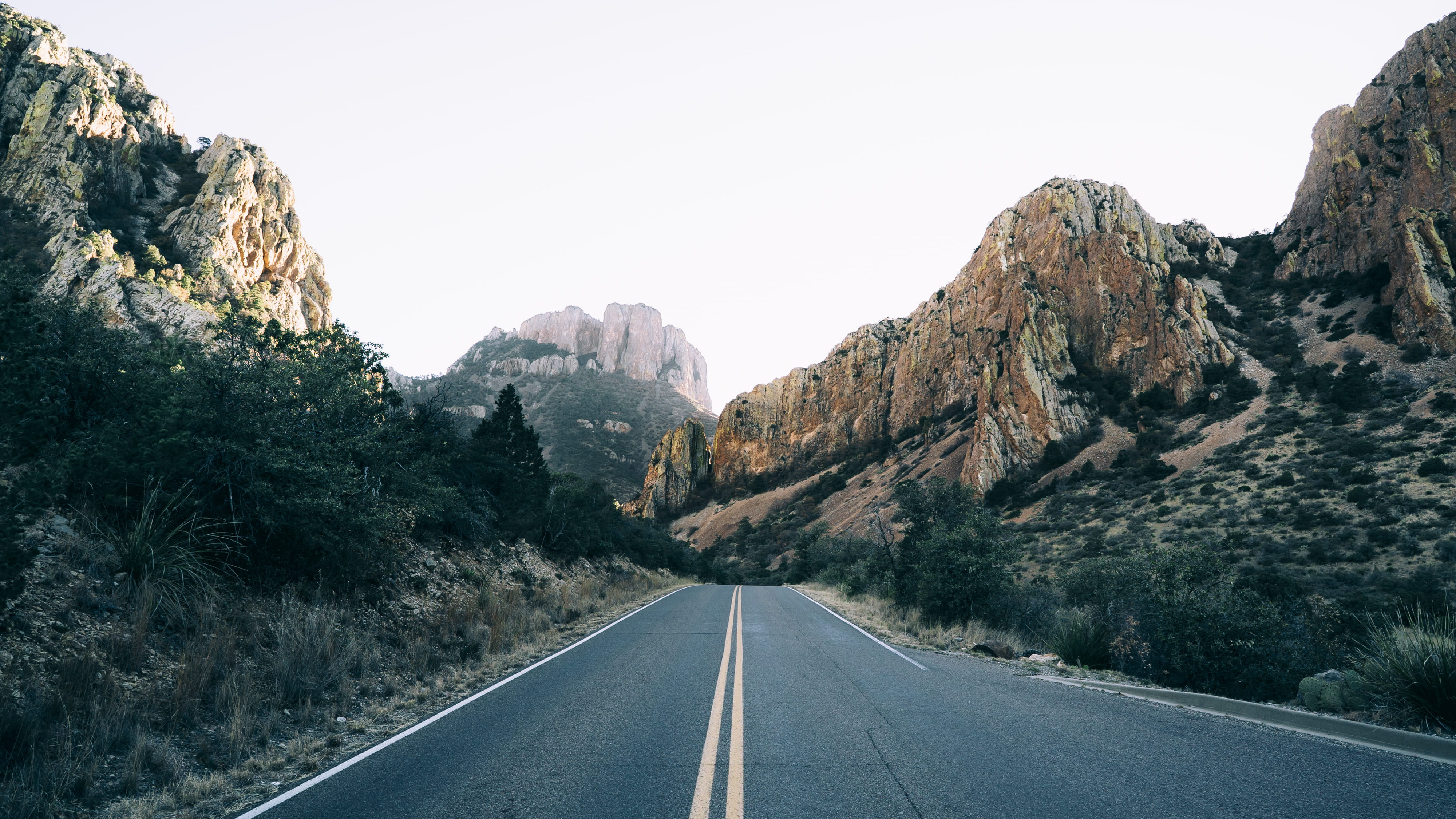 Big Bend National Park, symbol, road, transportation, daytime, photo, lined, tranquility, mountain Range, sign, scenics - nature, street, canyon, travel Locations, HD Wallpaper