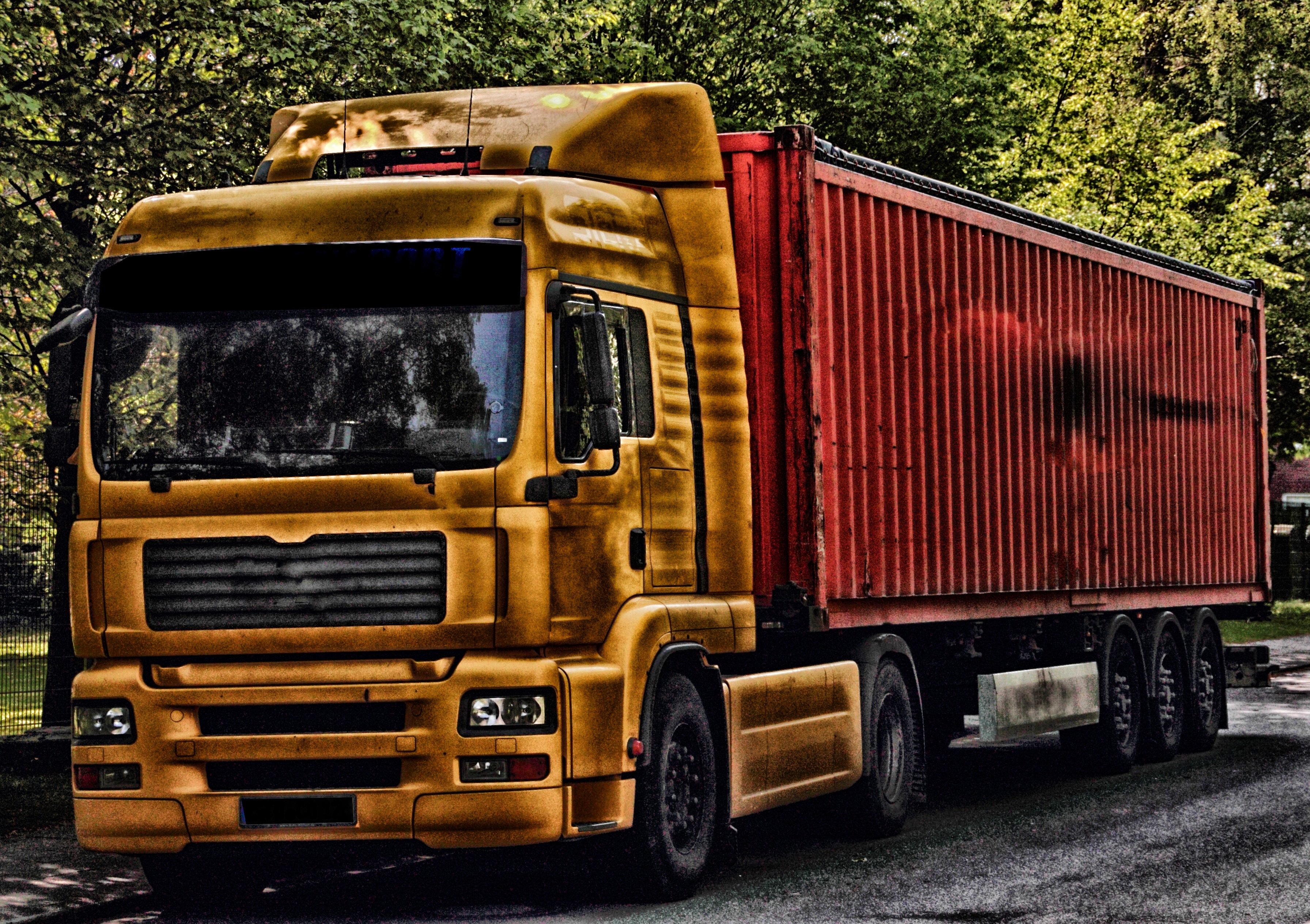 transportation, school bus, outdoors, industry, red, motor vehicle, commercial vehicle, nature, no people, daytime, truck, delivering, trucking, stationary, HD Wallpaper