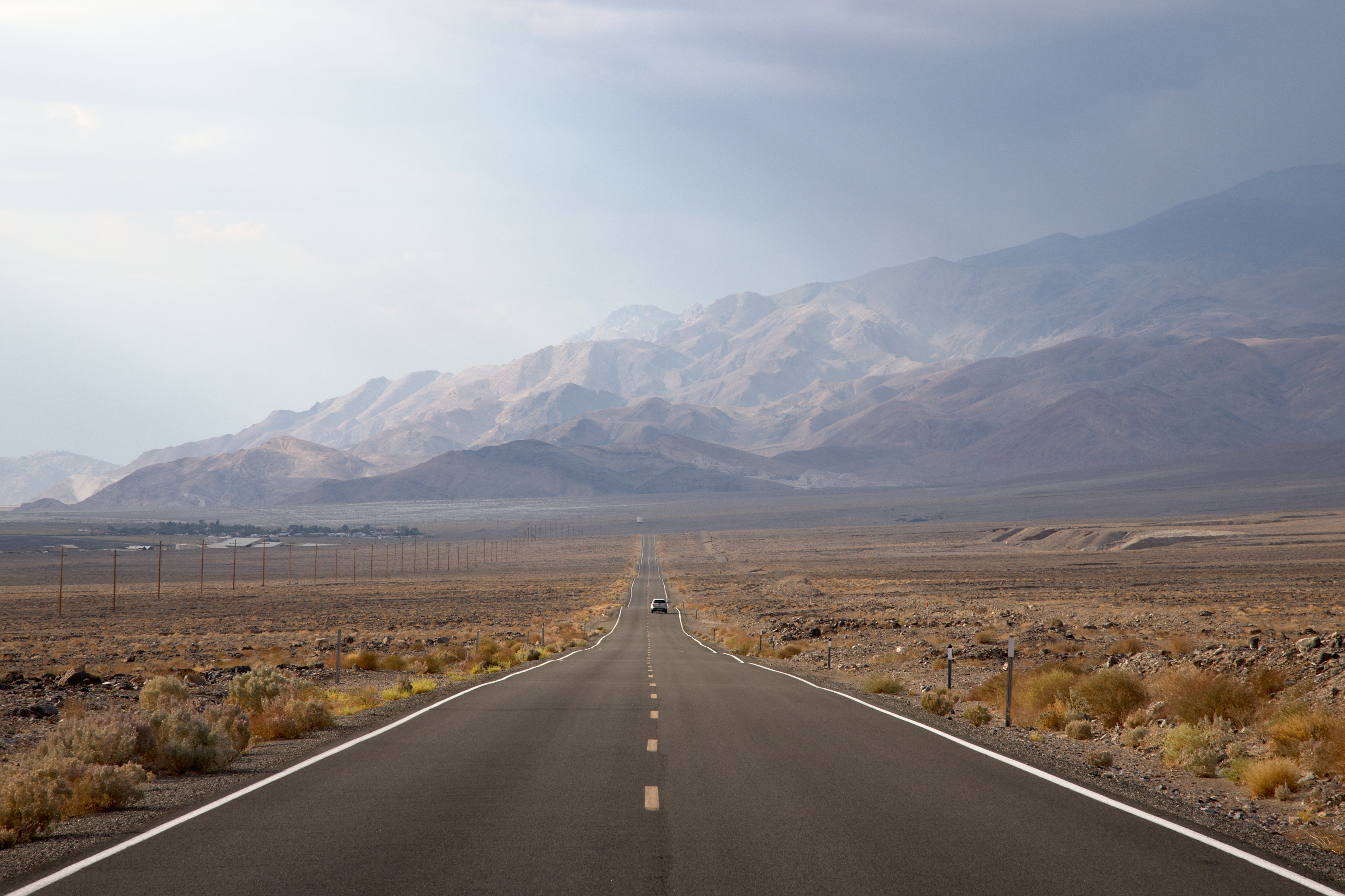 landscape, symbol, scenics - nature, asphalt, non-urban scene, dividing line, straight, sign, beauty in nature, going, outdoors, arid climate, mountains, HD Wallpaper