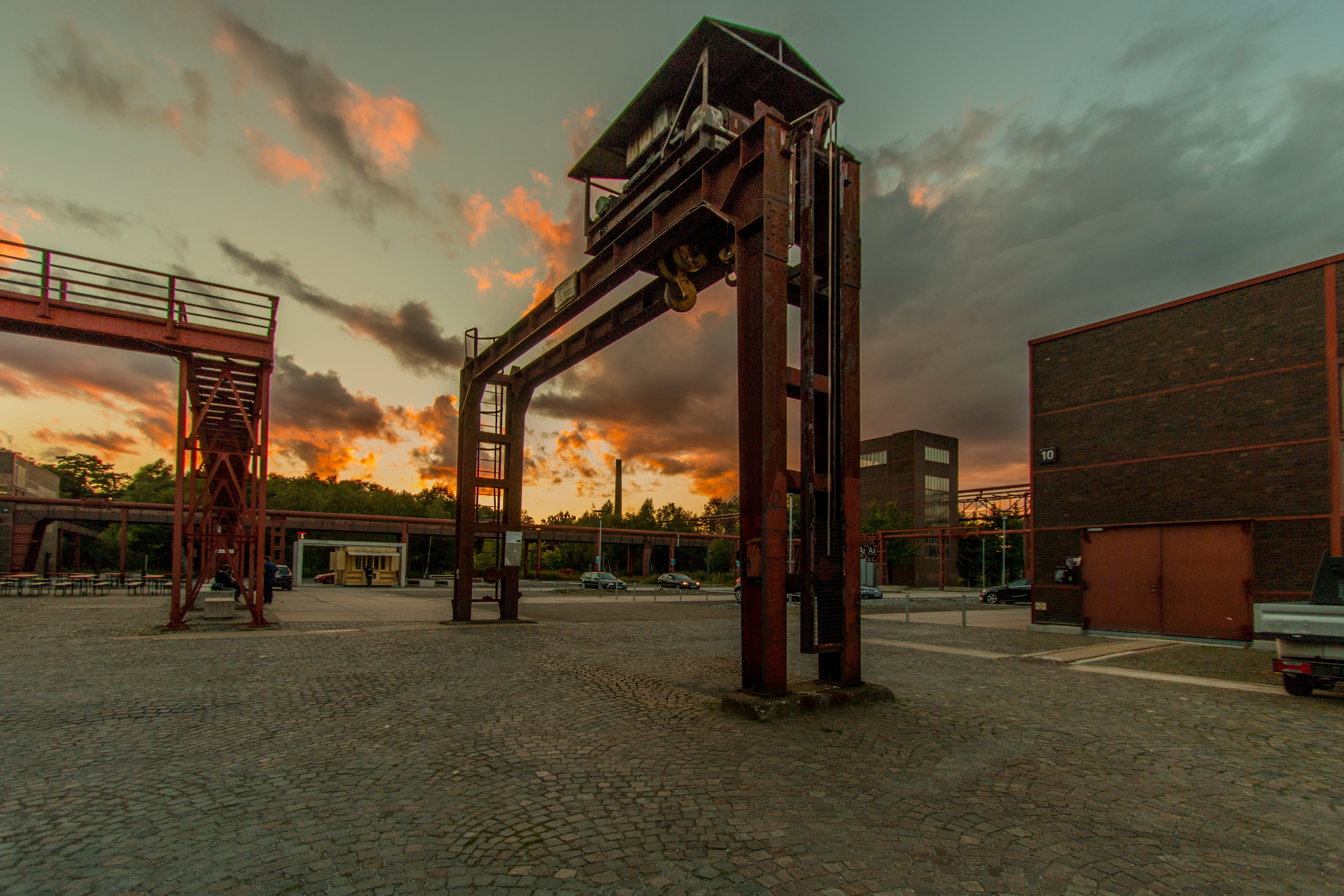 history, industrial monument, 5K, the past, sunset, eat, dusk, building, zeche zollverein, stainless, cloud - sky, no people, outdoors, sky, architecture, HD Wallpaper