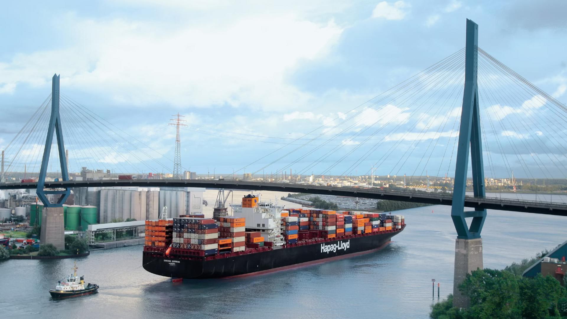 brown, nature and landscapes, tug boat, ship, bridge, cargo, river, 1080P, container, chicago, HD Wallpaper