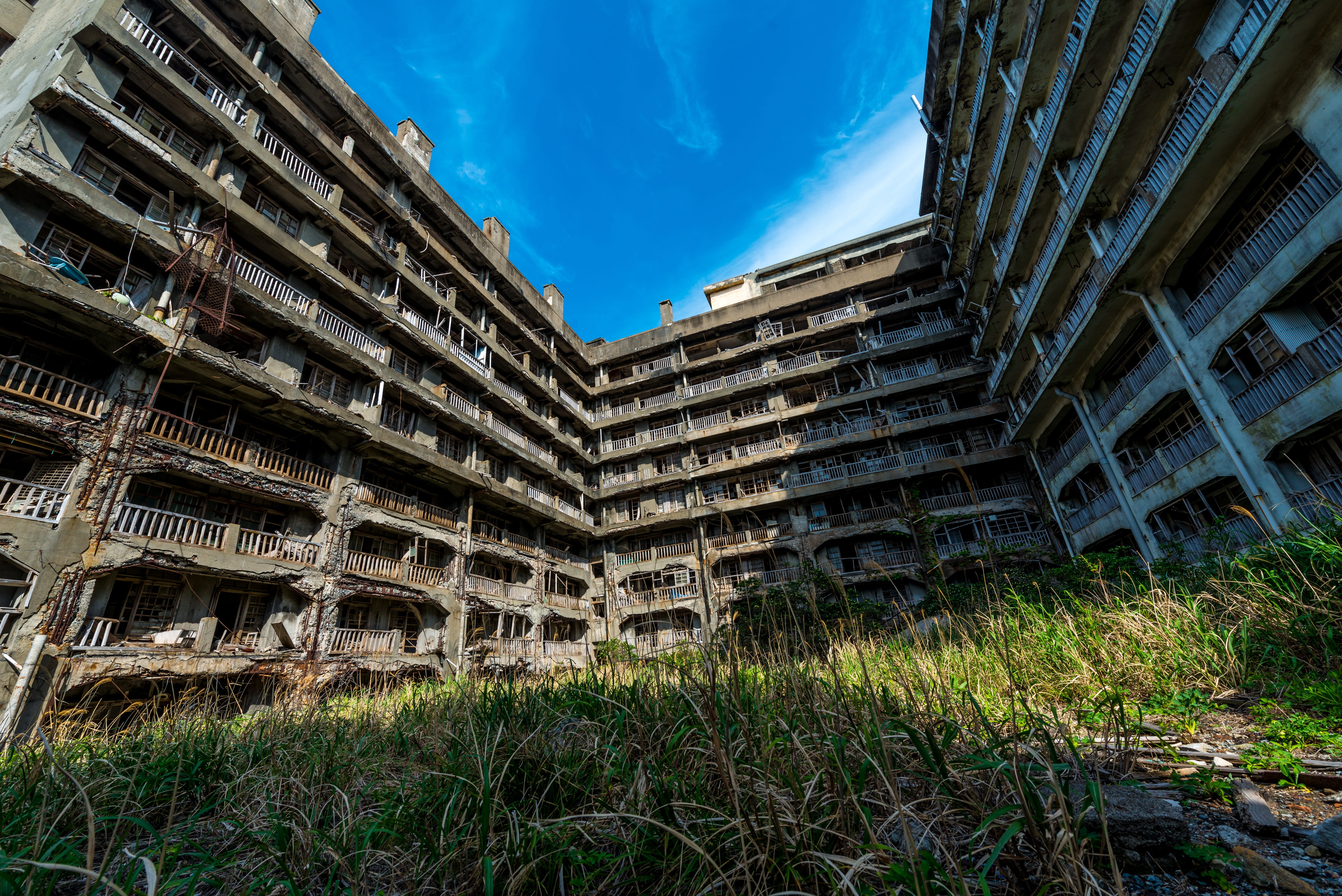 the past, japan, built structure, heritage, building exterior, battleship island, industry, 5K, kyushu, nature, gray, worn, island, landmark, city, brown, HD Wallpaper